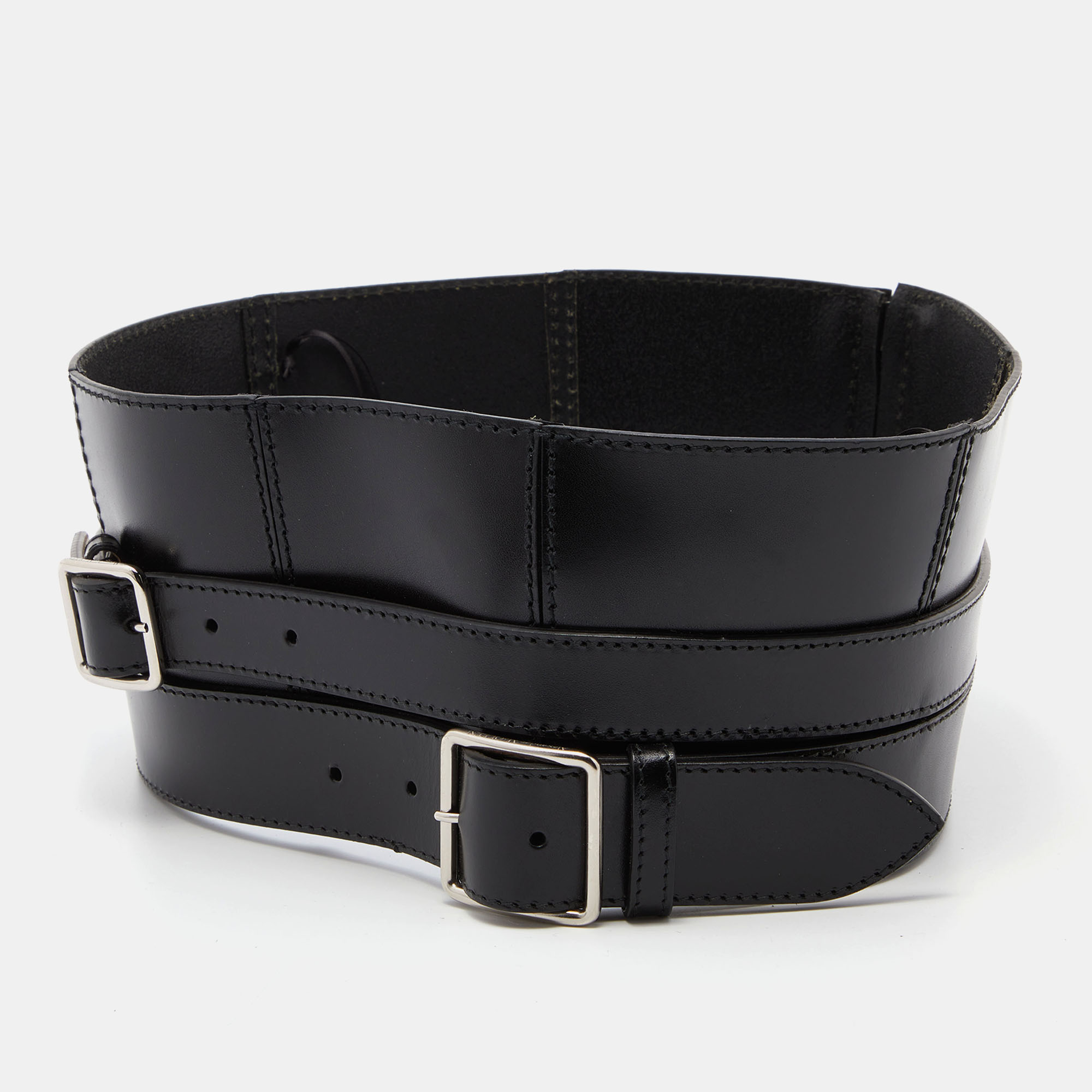 

Alexander McQueen Black Leather Wide Waist Belt 38