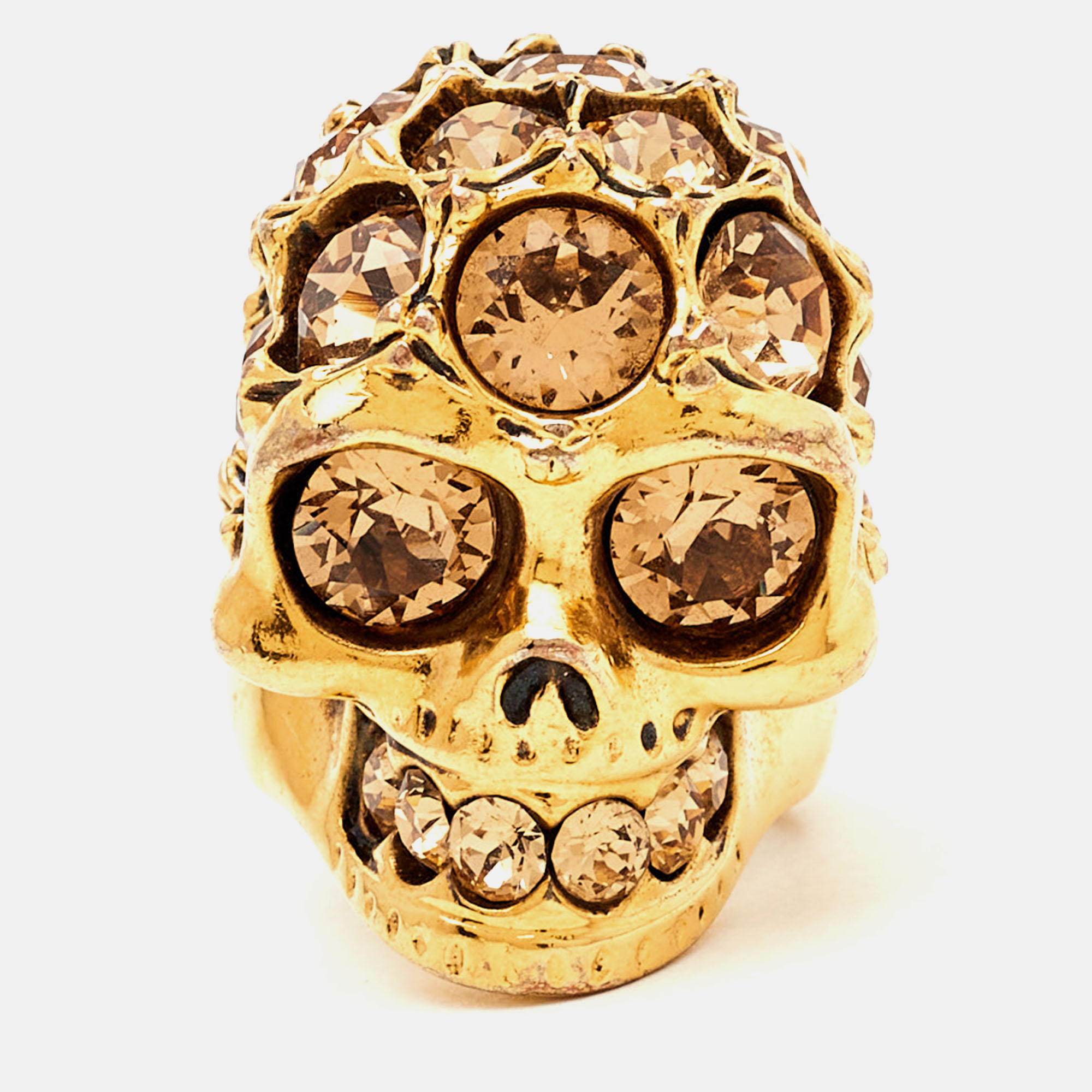 

Alexander McQueen Skull Crystals Gold Tone Ring Size