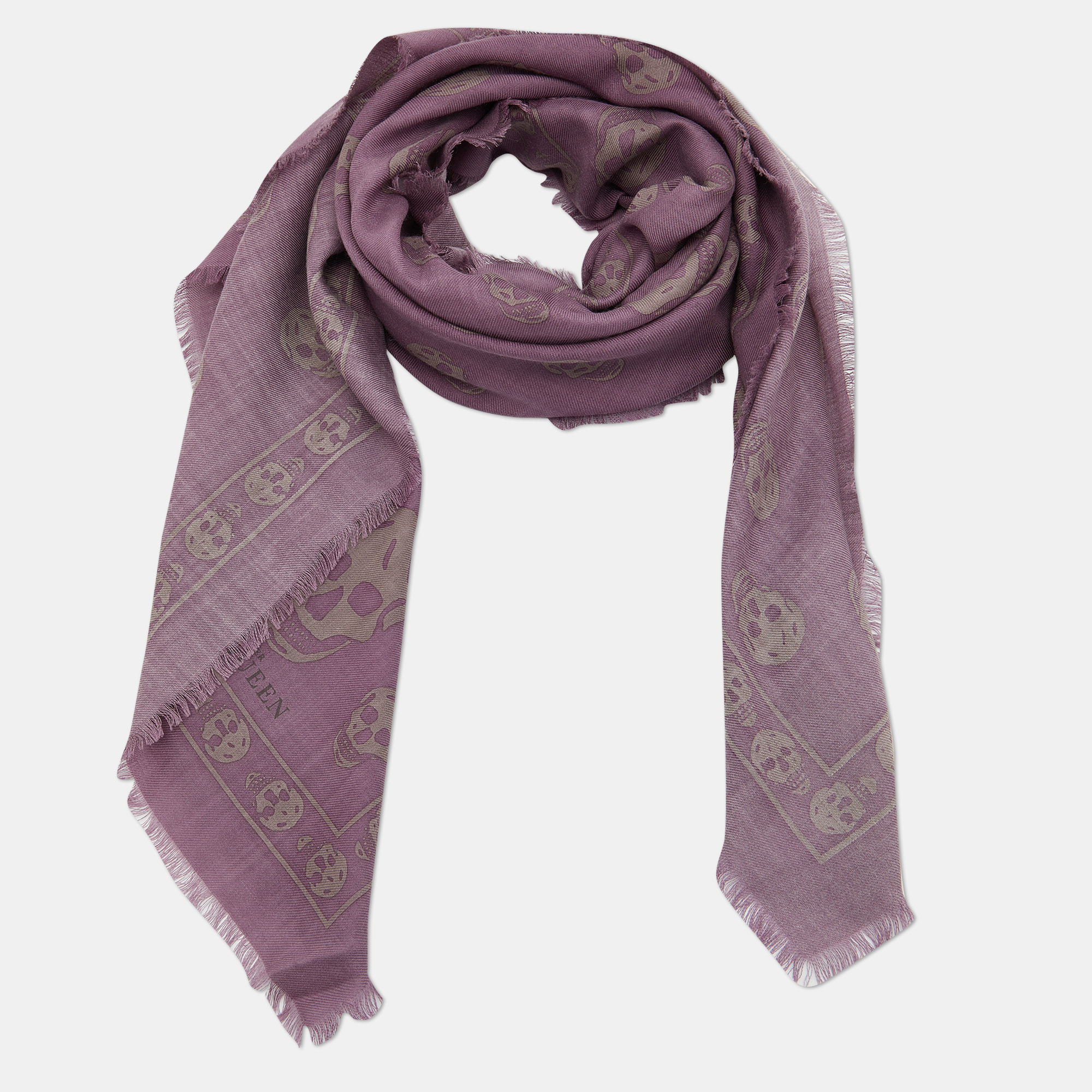 

Alexander McQueen Purple Skull Printed Wool & Silk Scarf