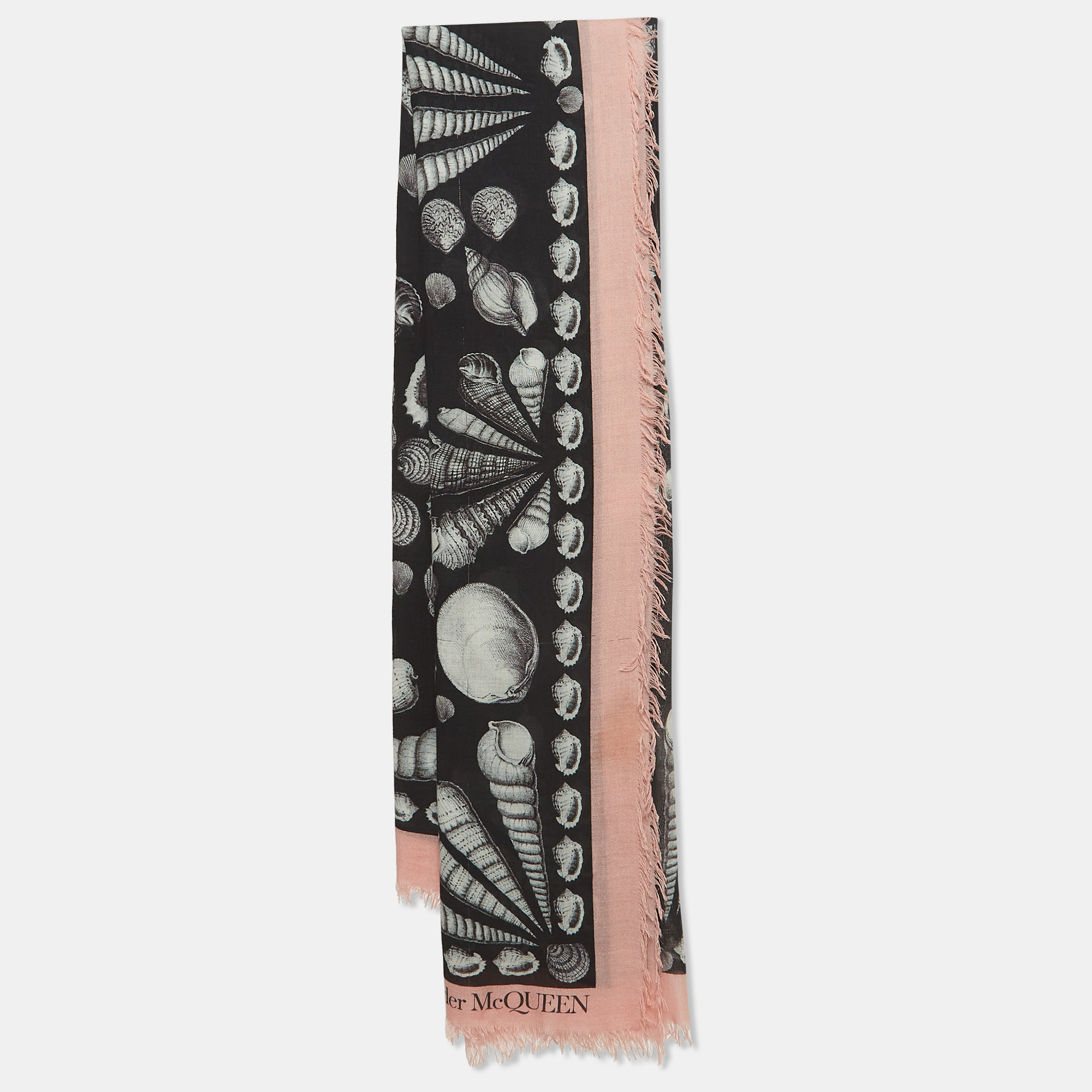 

Alexander McQueen Black/Pink Sea Shells Print Modal and Silk Scarf