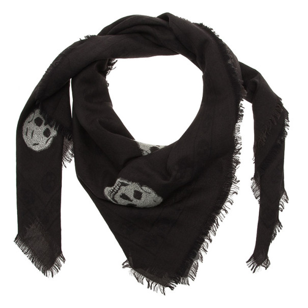 Pre Owned Alexander McQueen Black Silk Blend Skull Square Scarf