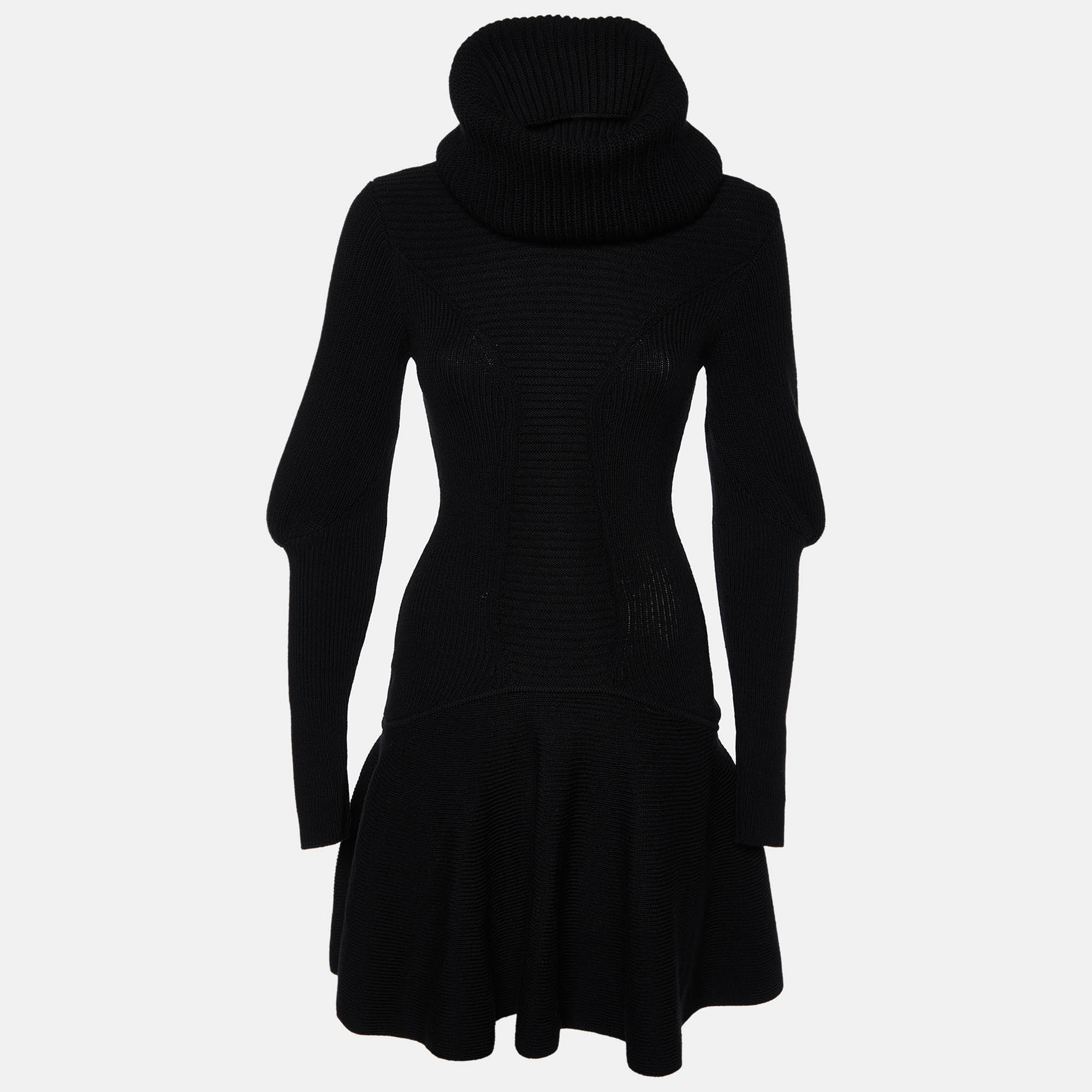 

Alexander McQueen Black Rib Knit Detachable Collar Short Dress S