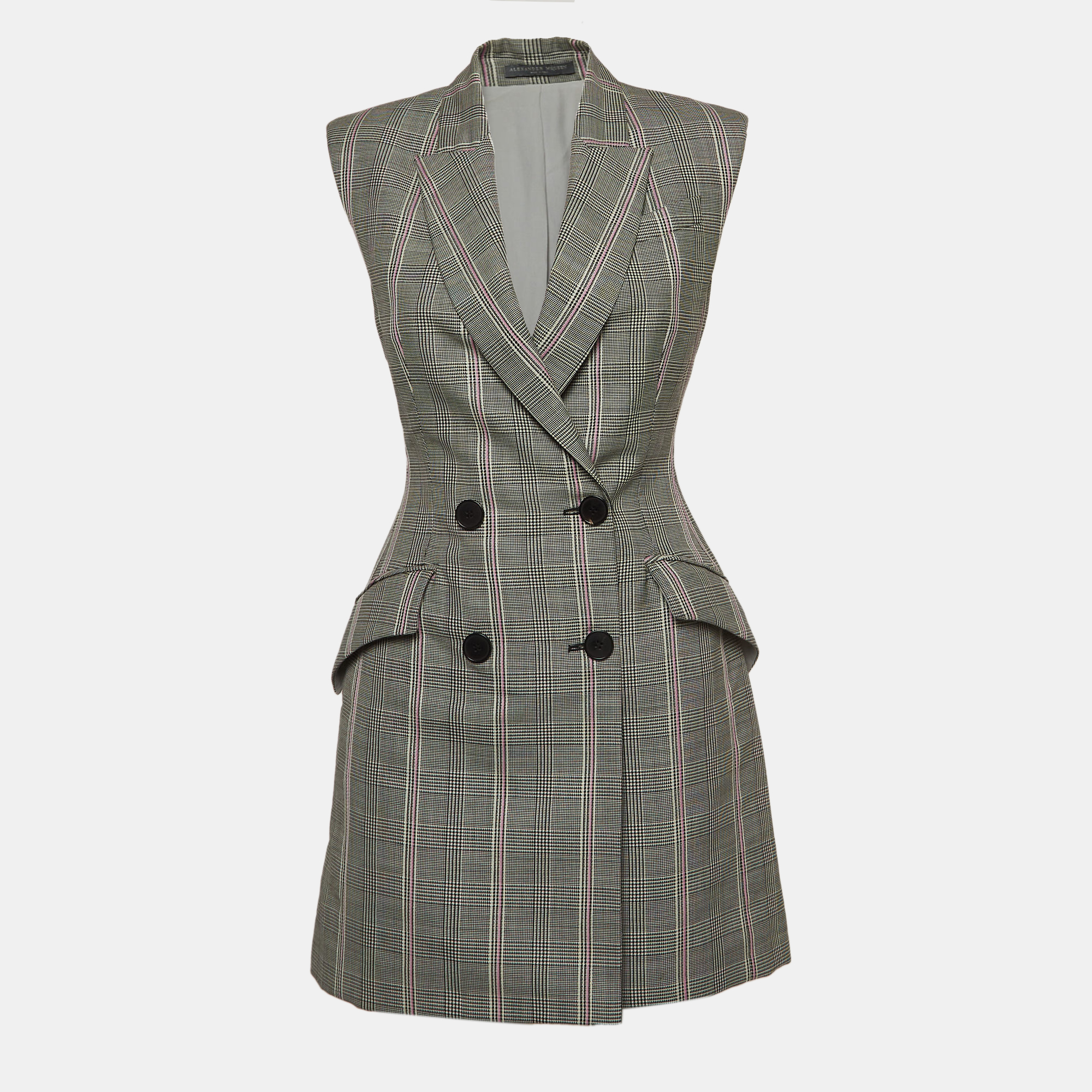 

Alexander McQueen Grey Patterned Wool Sleeveless Mini Dress S