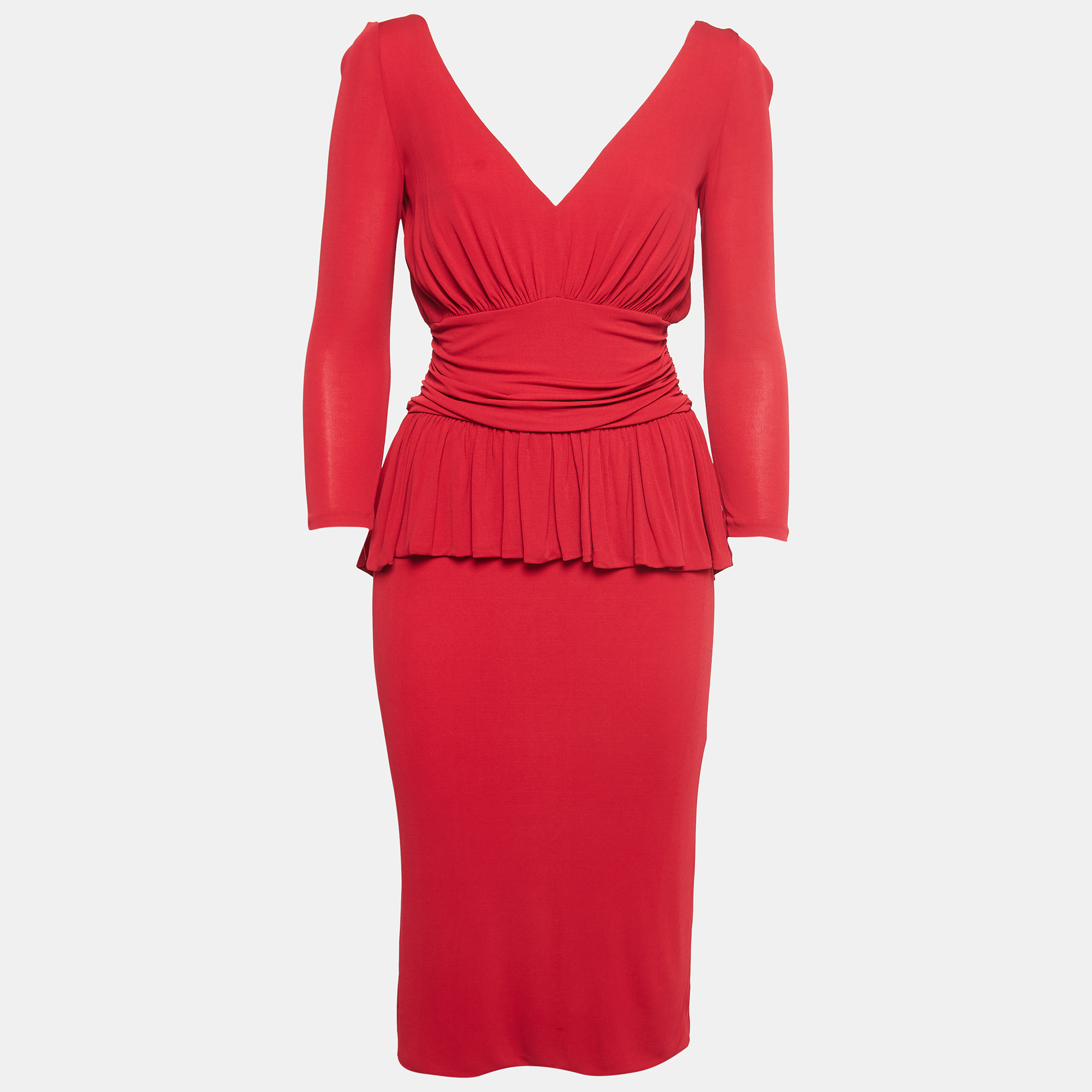 

Alexander McQueen Red Jersey Ruched Midi Dress M