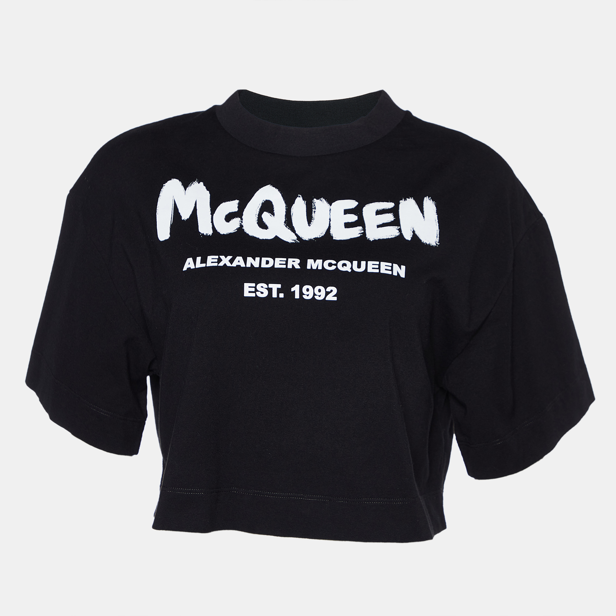 

Alexander McQueen Black Logo Print Cotton Cropped T-Shirt S