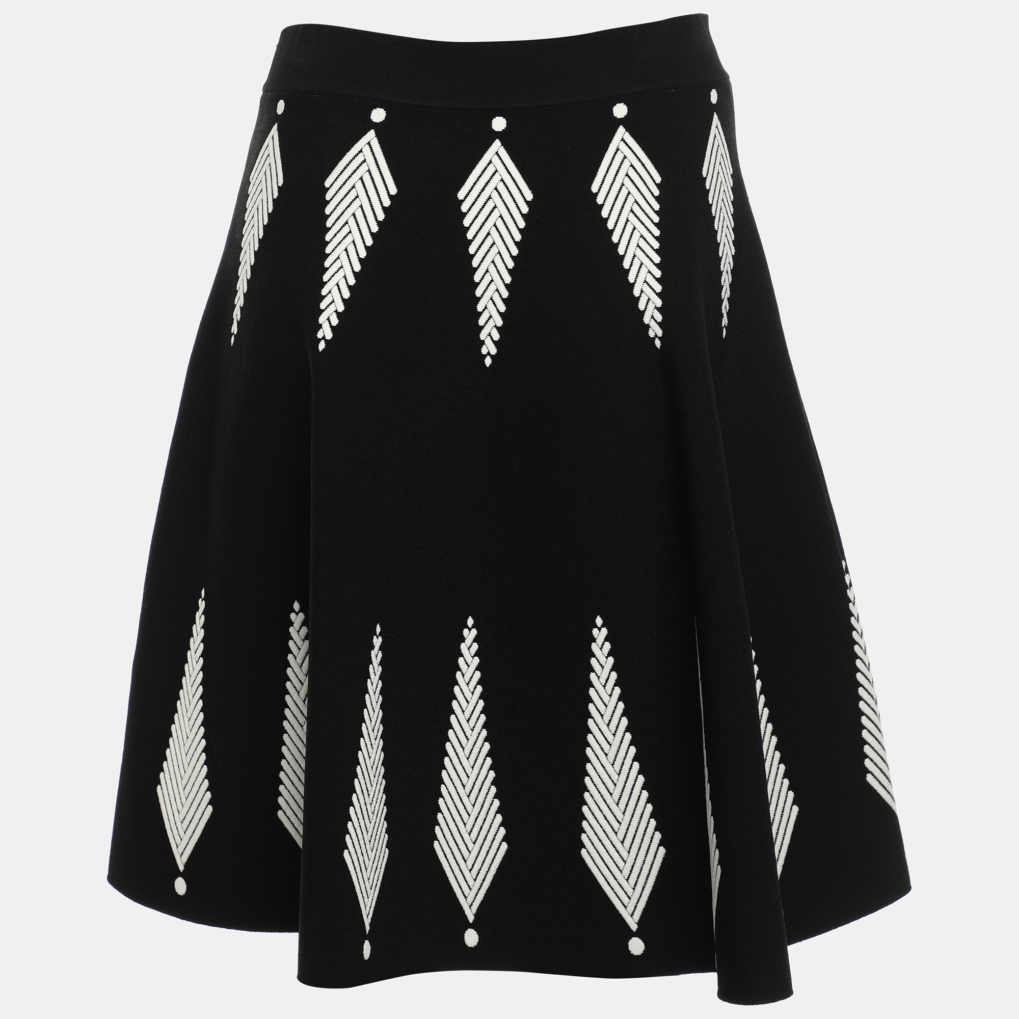 Pre-owned Alexander Mcqueen Black/white Knit Flared Mini Skirt M