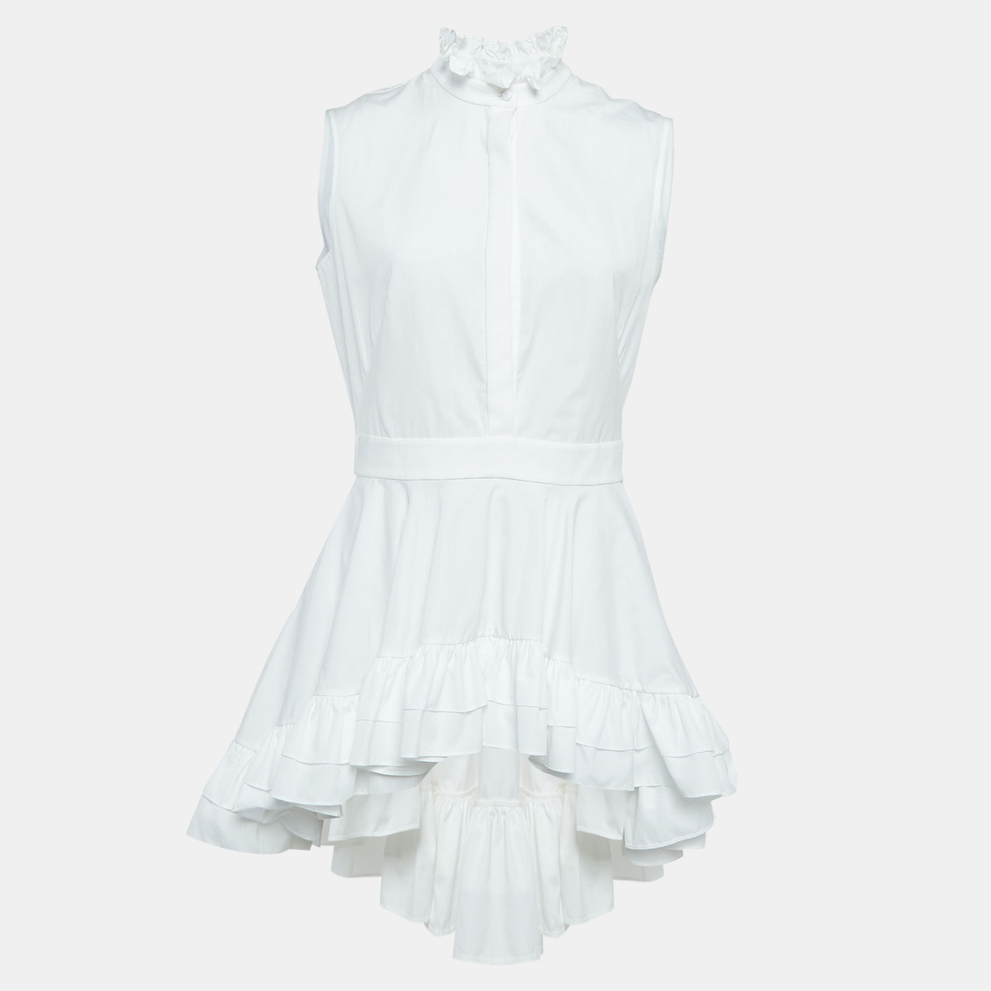 

Alexander McQueen White Poplin Ruffled High-Low Mini Dress M