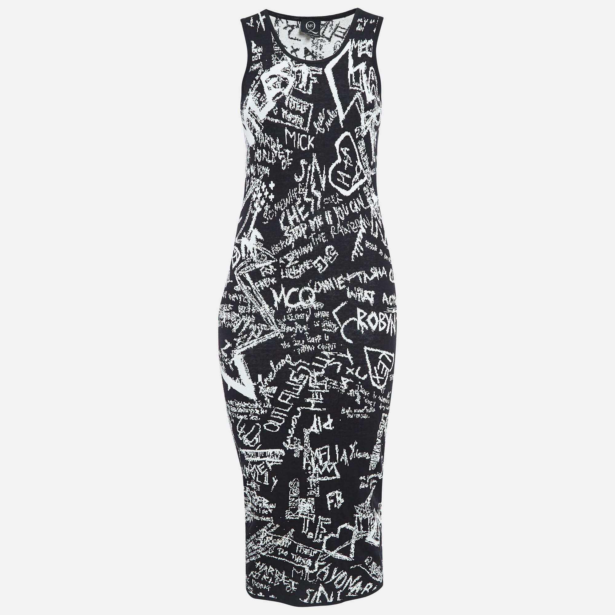 

Alexander McQueen Black Chalkboard Jacquard Knit Midi Tank Dress M