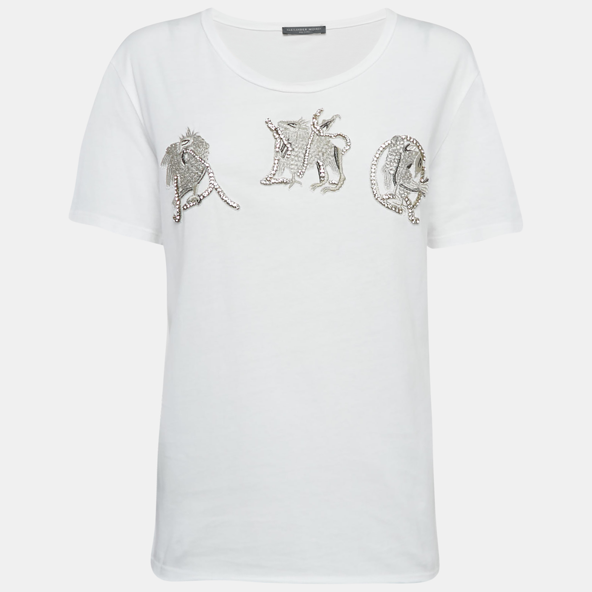 

Alexander McQueen White Embellished Cotton T-Shirt M