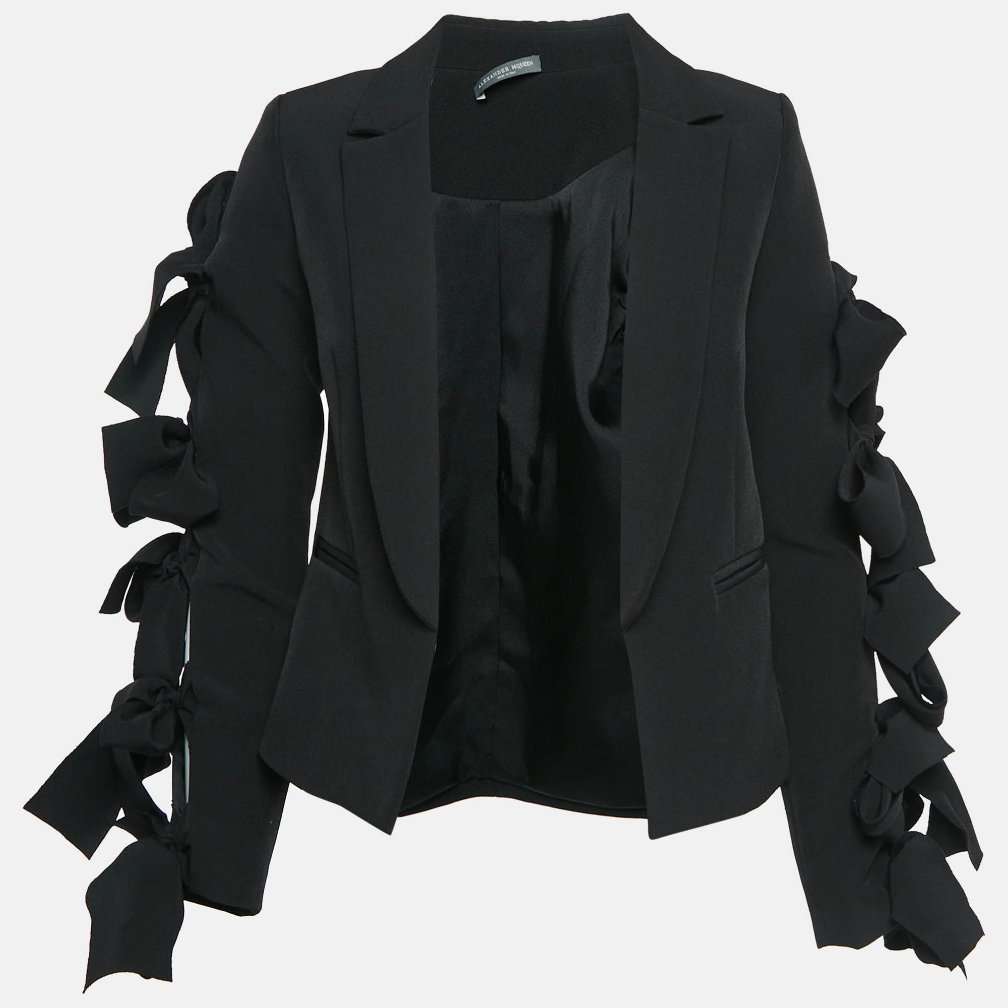 

Alexander McQueen Black Crepe Cut-Out Tie-Up Detail Blazer S