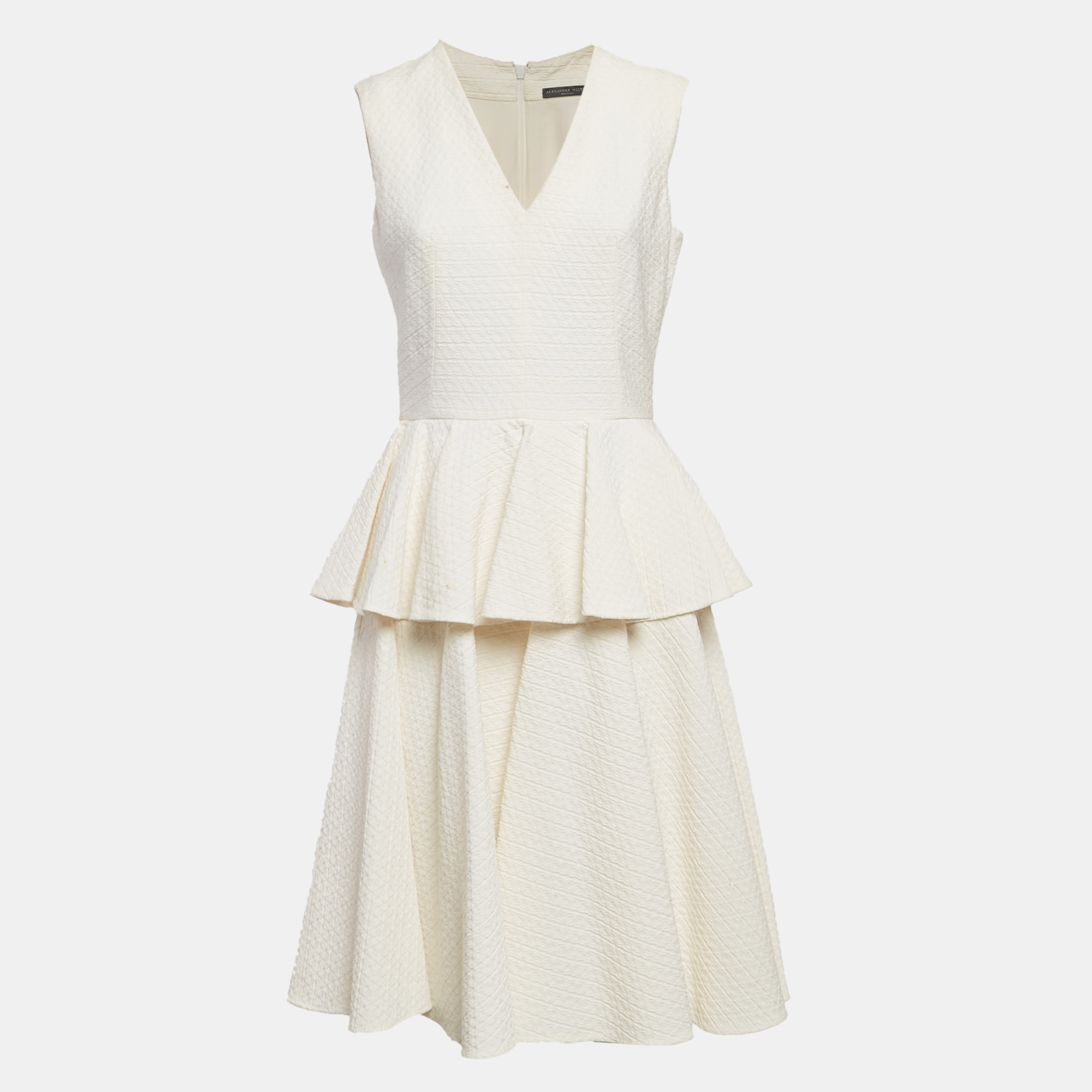 

Alexander McQueen Off-White Textured Crepe Flounce Short Dress L