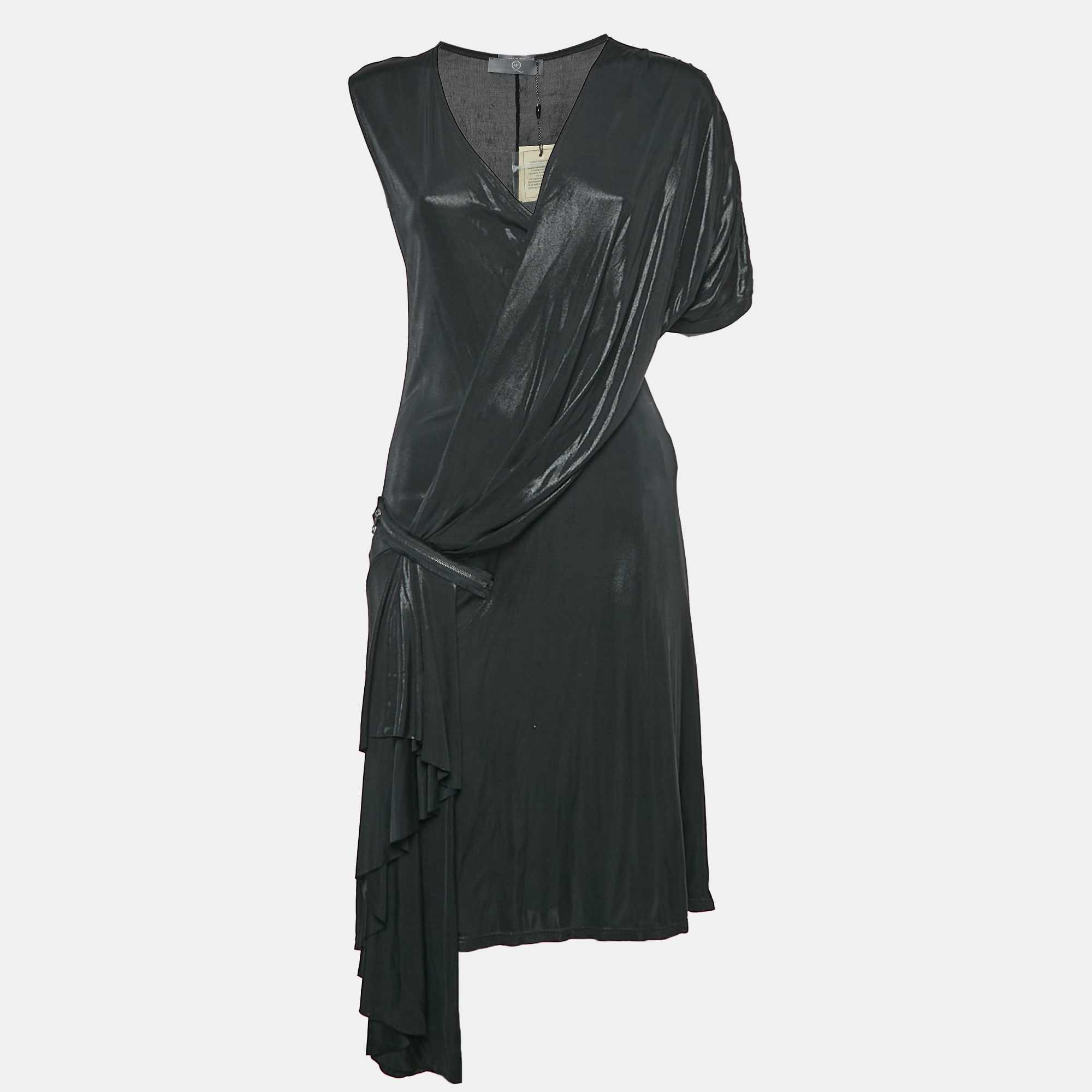 

Alexander McQueen Black Coated Jersey Knot Detail Midi Dress S