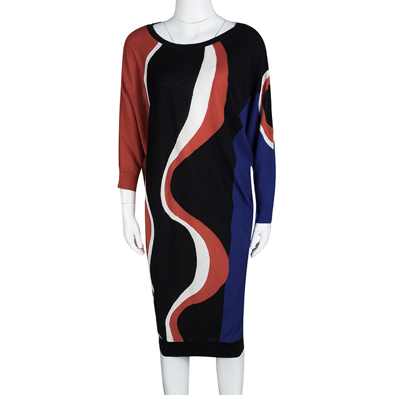 

Alexander McQueen Multicolor Patterned Wool Dolman Sleeve Dress