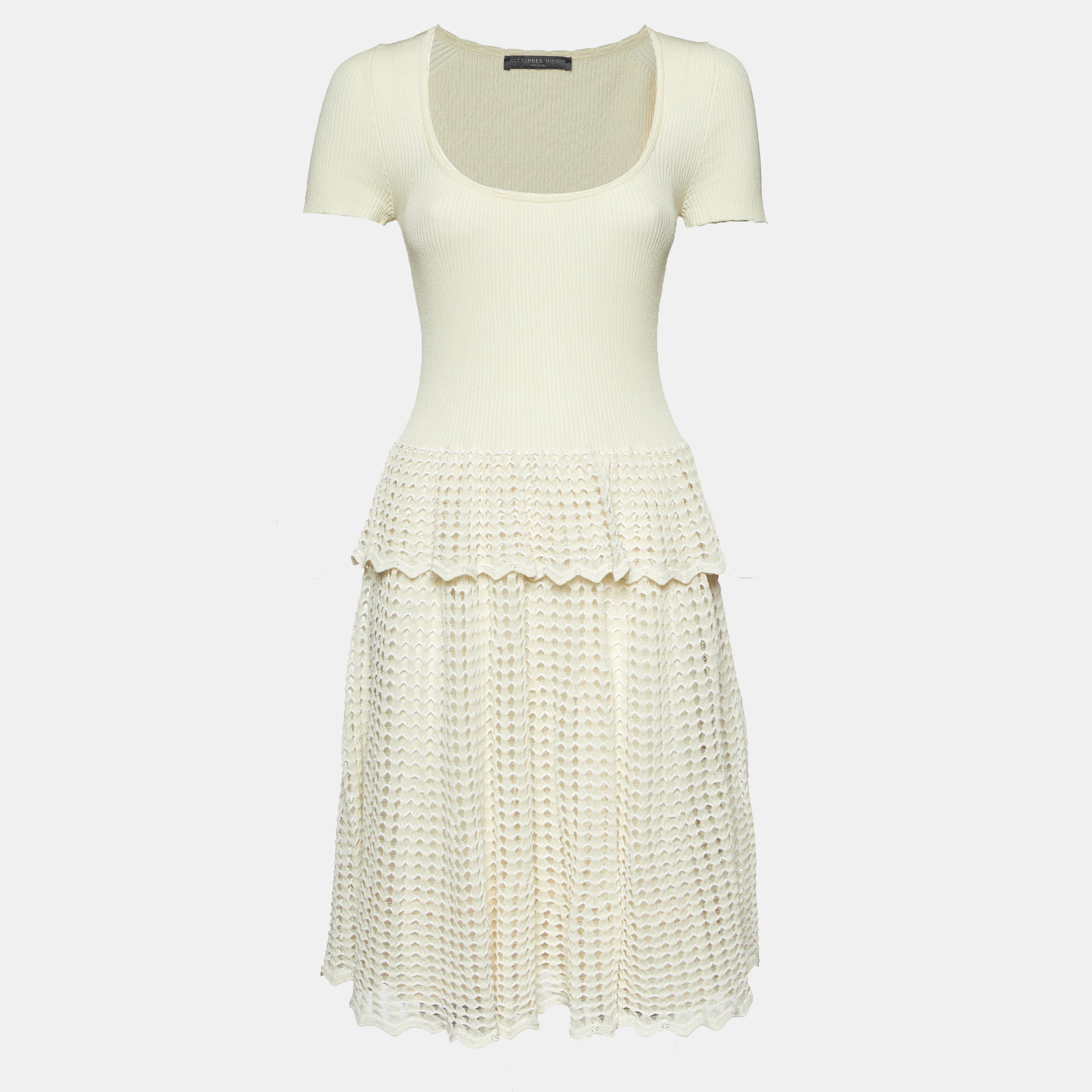 

Alexander McQueen Cream Rib Knit and Patterned Knit Mini Dress L