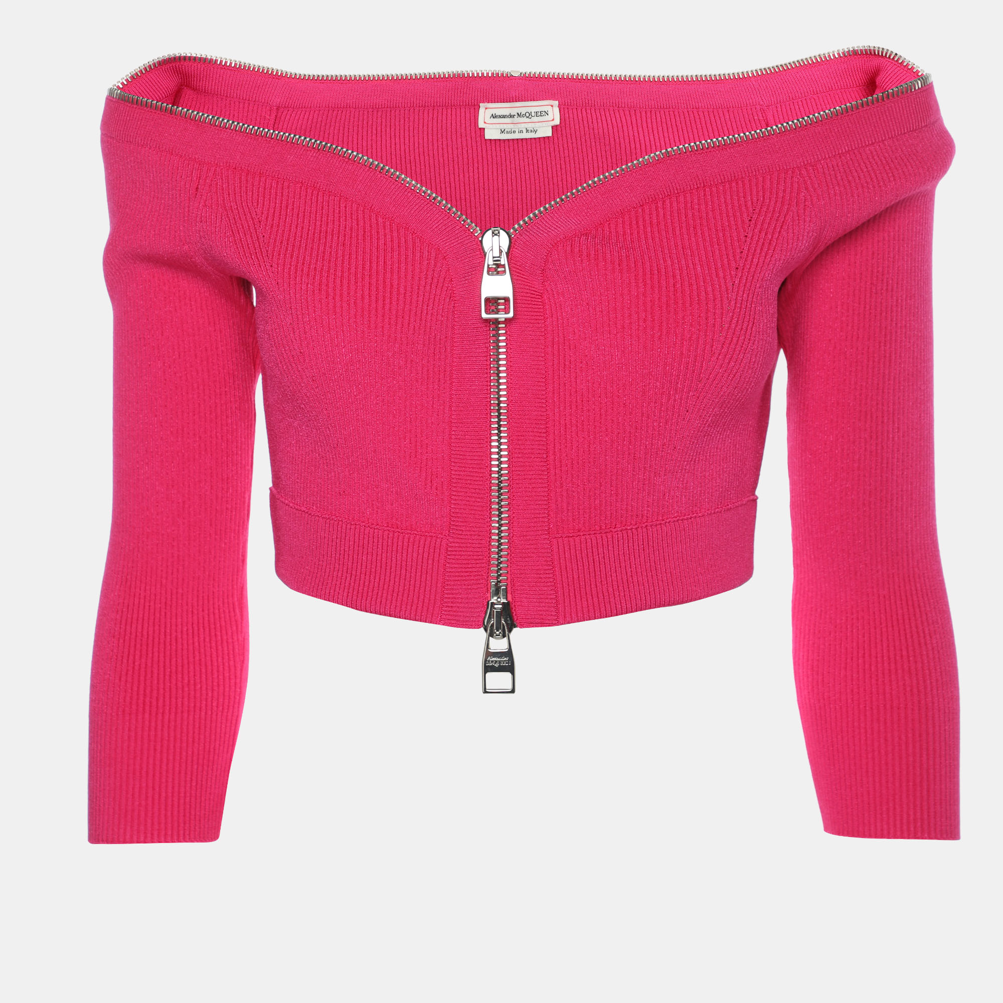 

Alexander McQueen Pink Stretch Fabric Crop Top Cardigan S