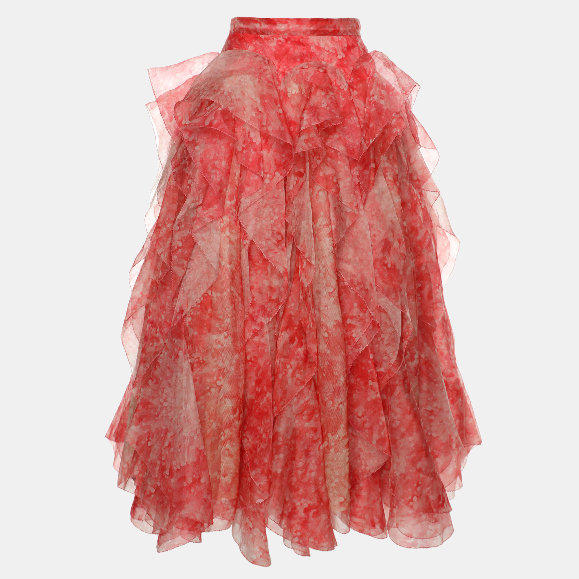 

Alexander McQueen Coral-Print Draped Ruffle Midi Skirt, Pink