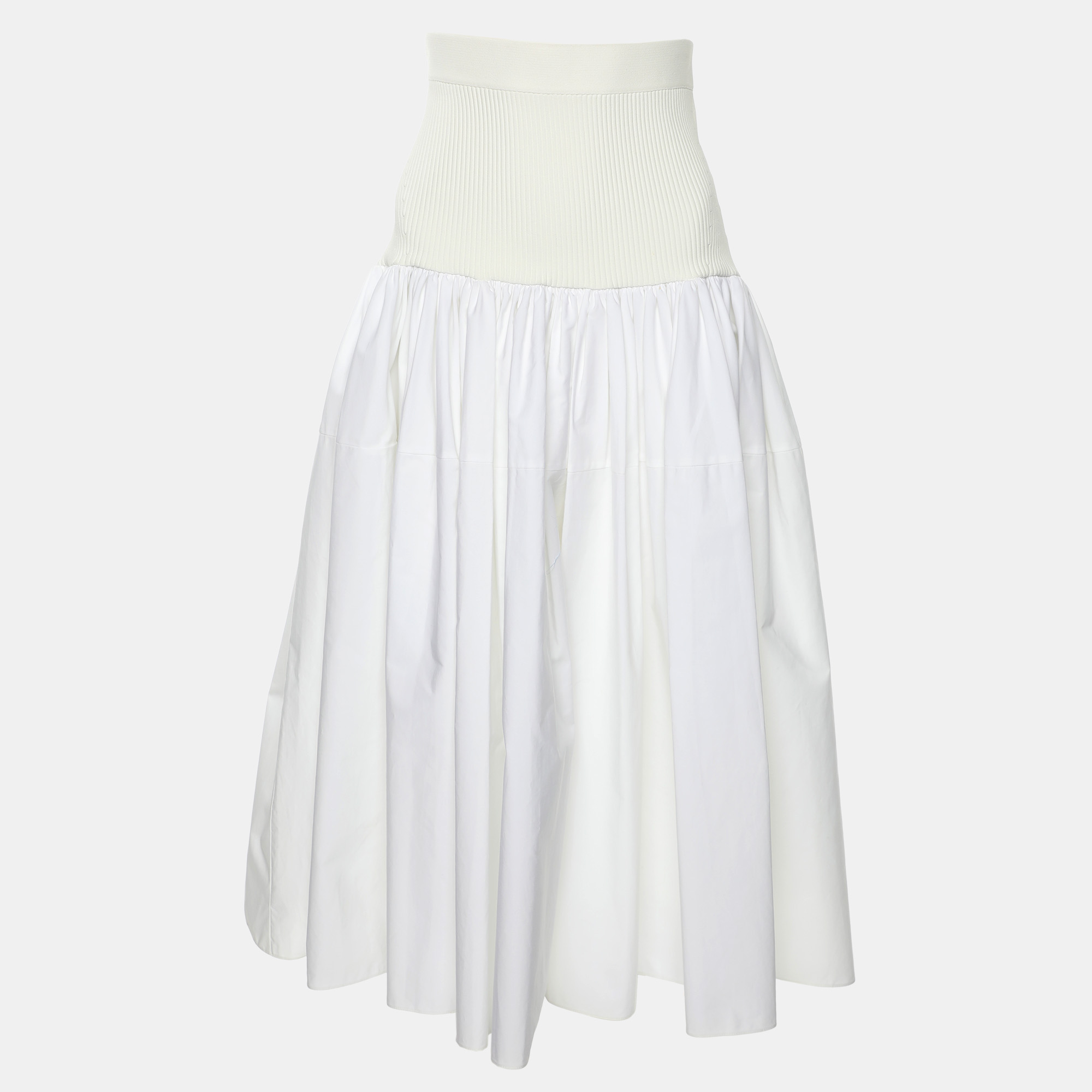 

Alexander McQueen White Cotton Drop Yoke Mixed Media Midi Skirt S