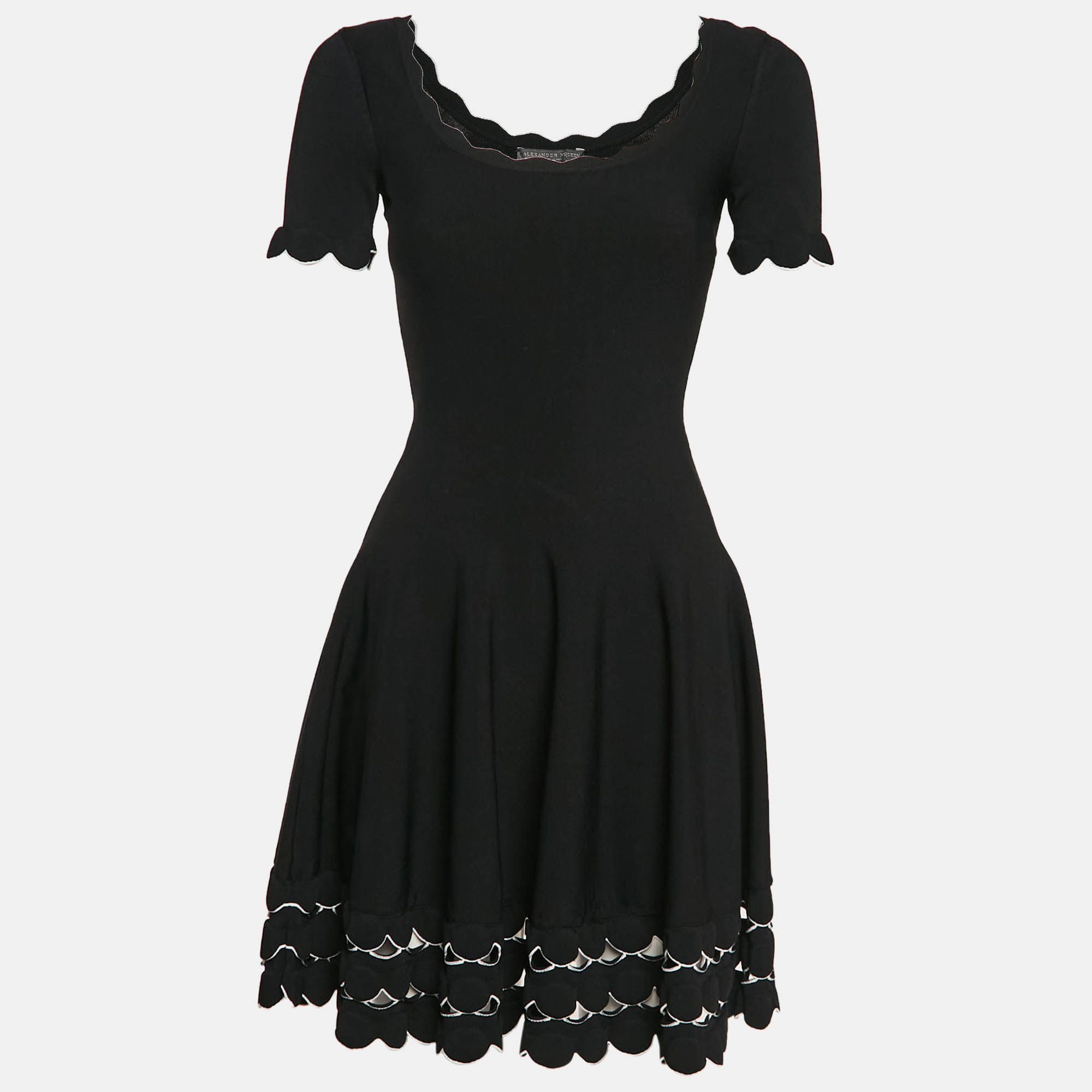 

Alexander McQueen Black Stretch Knit Scallop Flared Mini Dress S