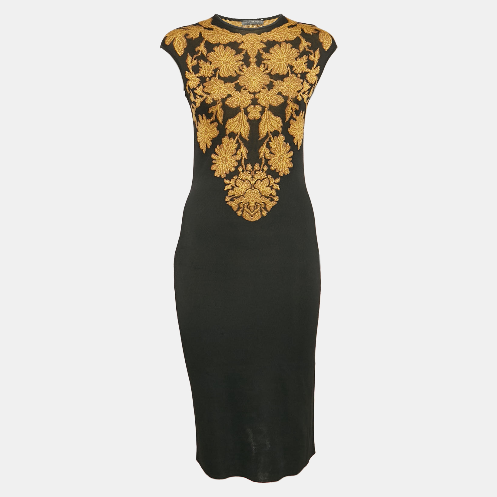 

Alexander McQueen Black Floral Intarsia Rib Knit Bodycon Dress M