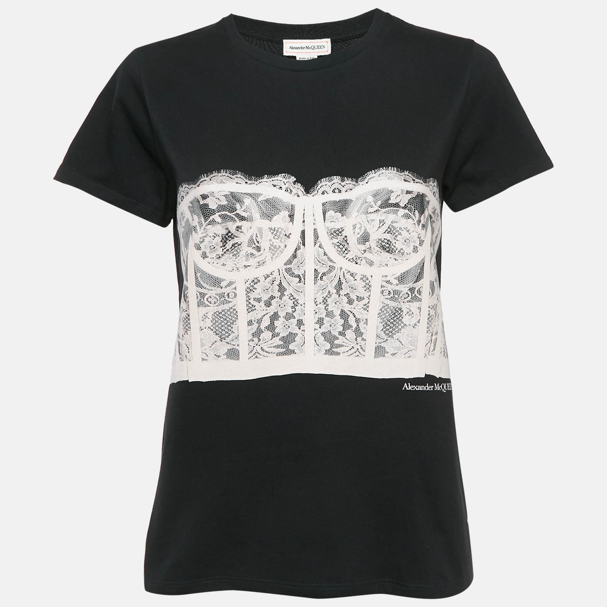 

Alexander McQueen Black Corset Print Cotton T-Shirt S