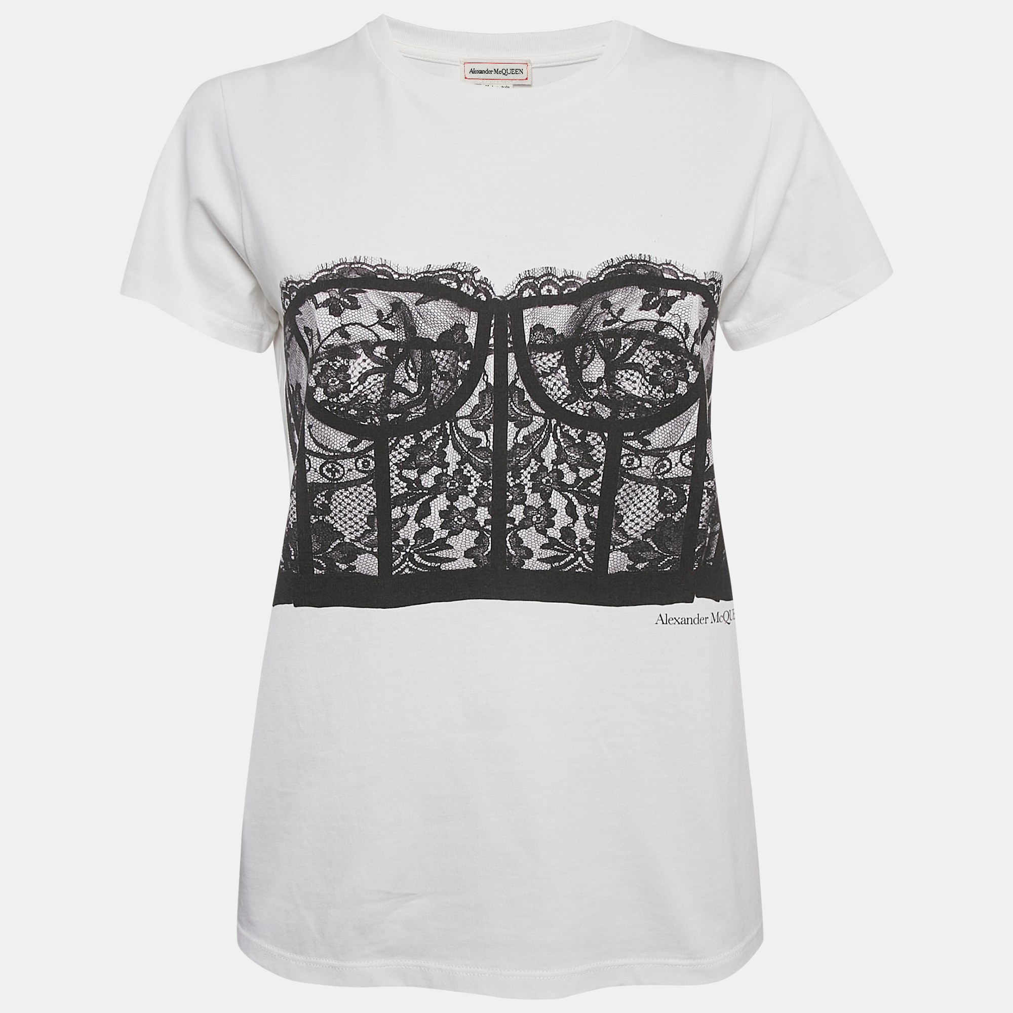 

Alexander McQueen White Corset Print Cotton T-Shirt S