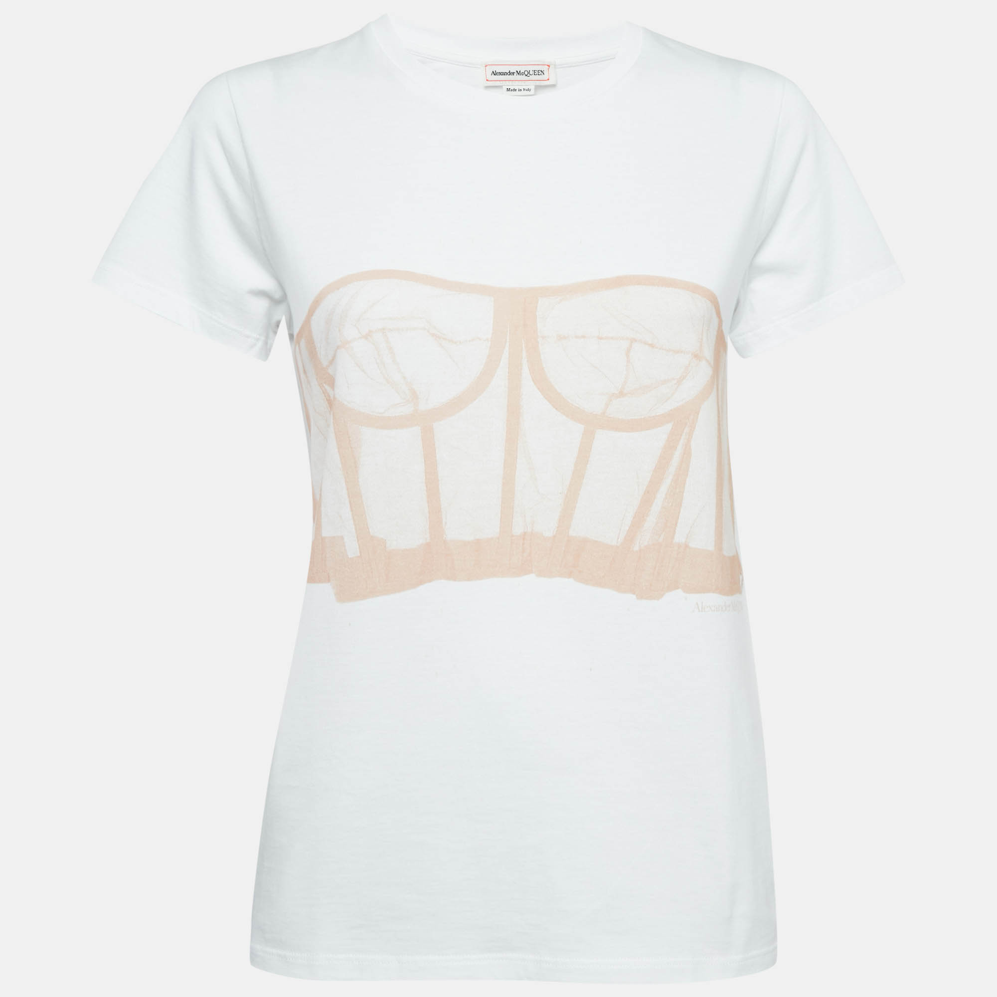 

Alexander McQueen White Corset Print Cotton T-Shirt S