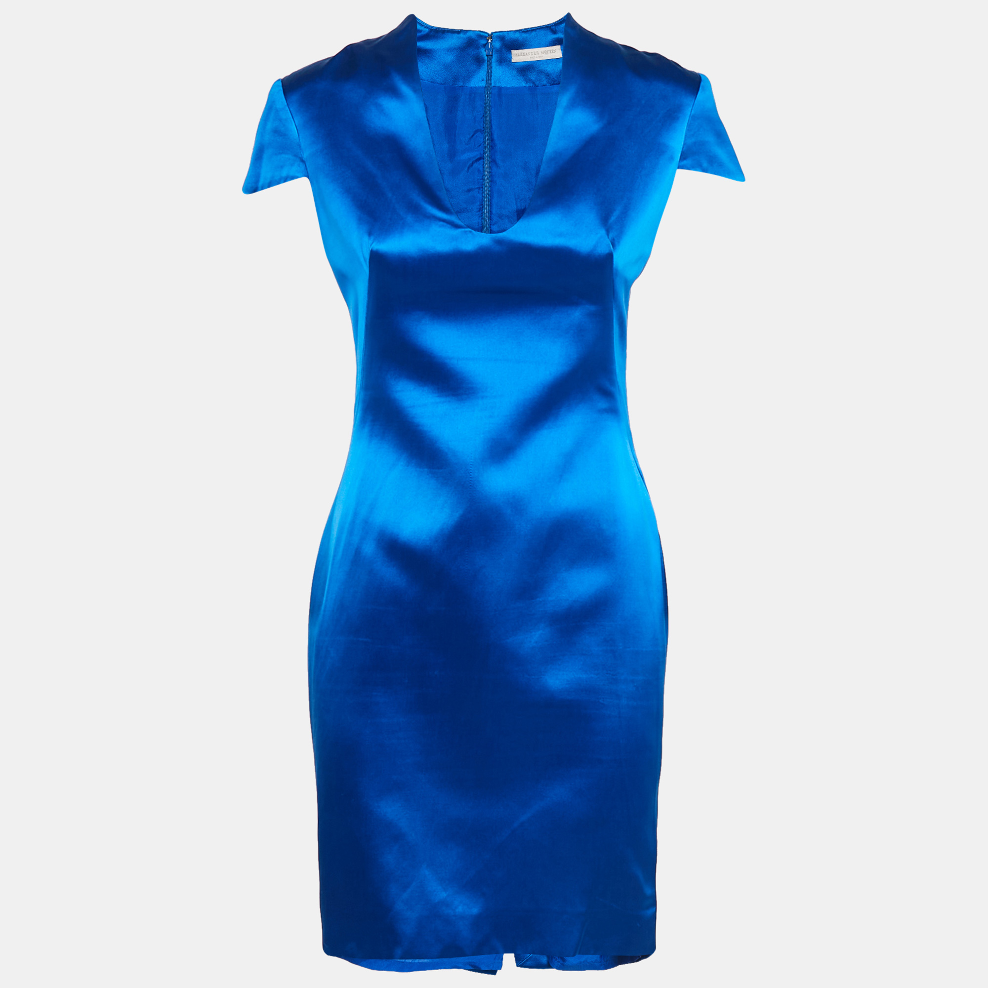 

Alexander McQueen Blue Silk Satin Sheath Dress S