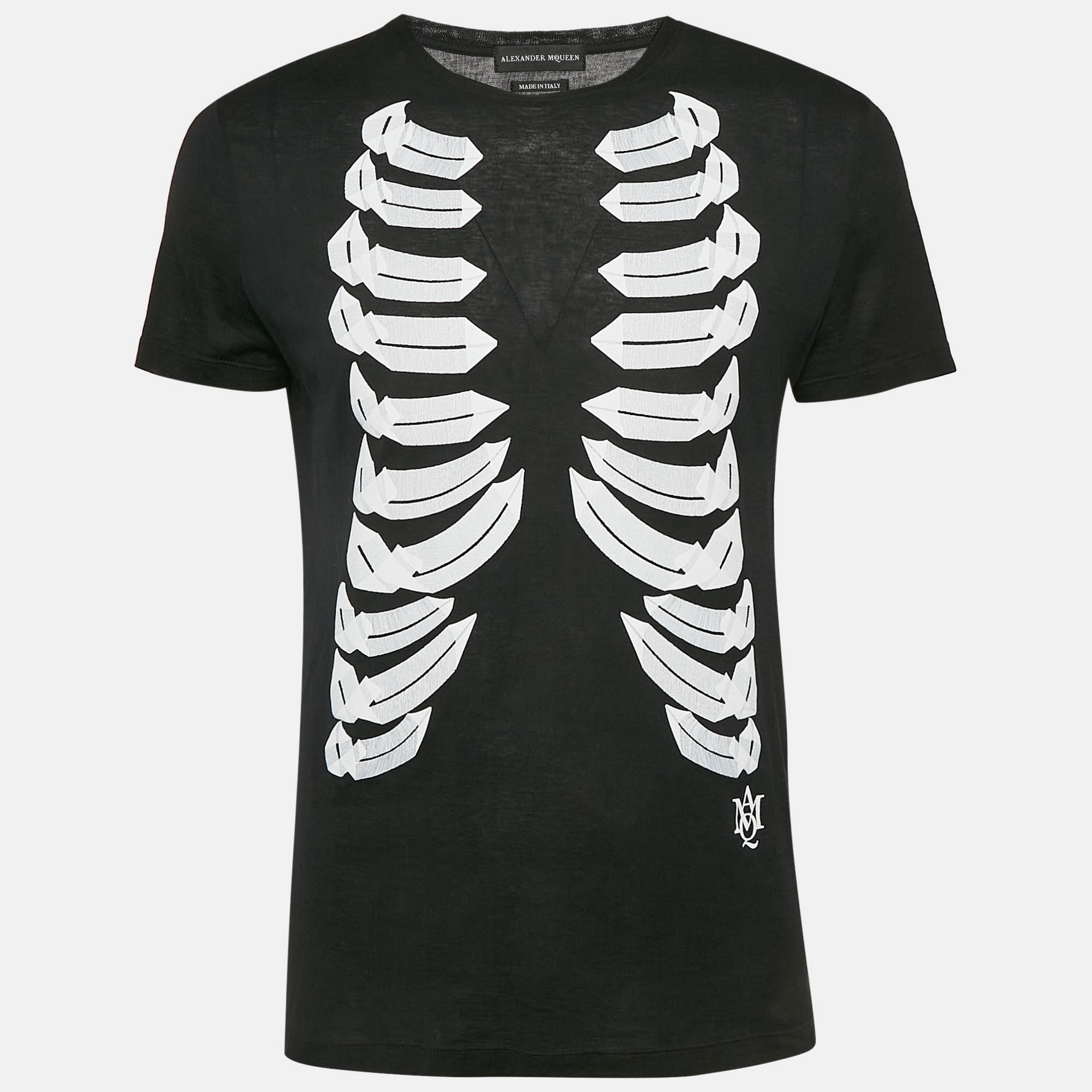 

Alexander McQueen Black Ribcage Print Cotton T-Shirt M