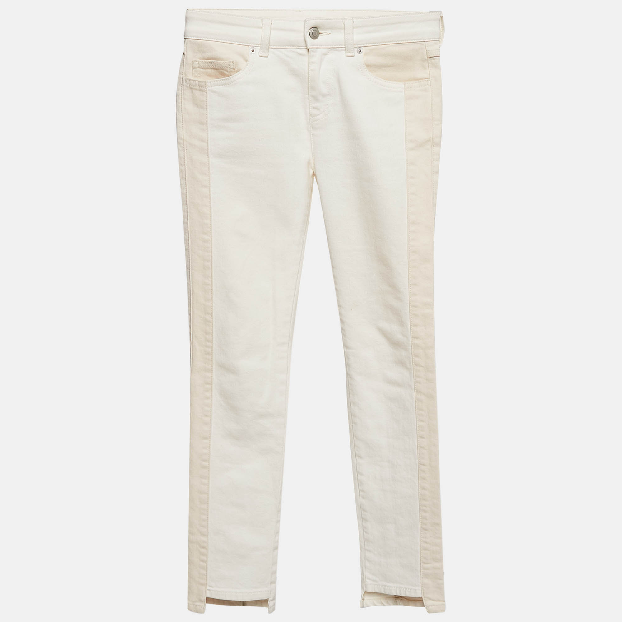 

Alexander McQueen White/Beige Denim Side Stripe Detail Skinny Jeans S Waist 24"