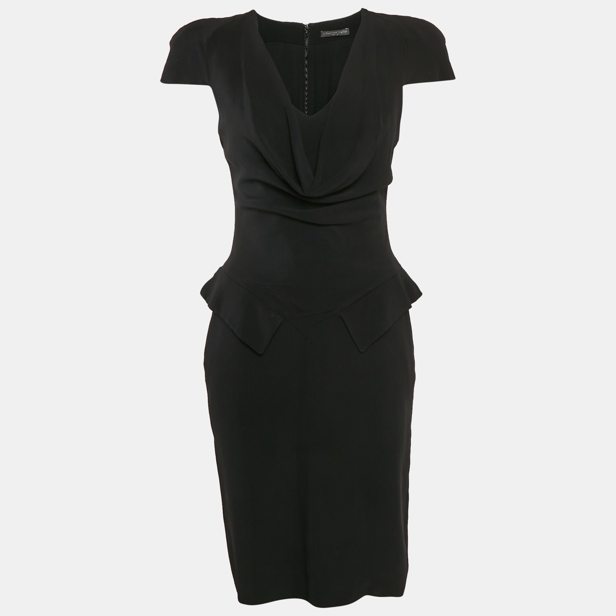 

Alexandre Mcqueen Black Crepe Cowl Neck Detail Knee-Length Dress M