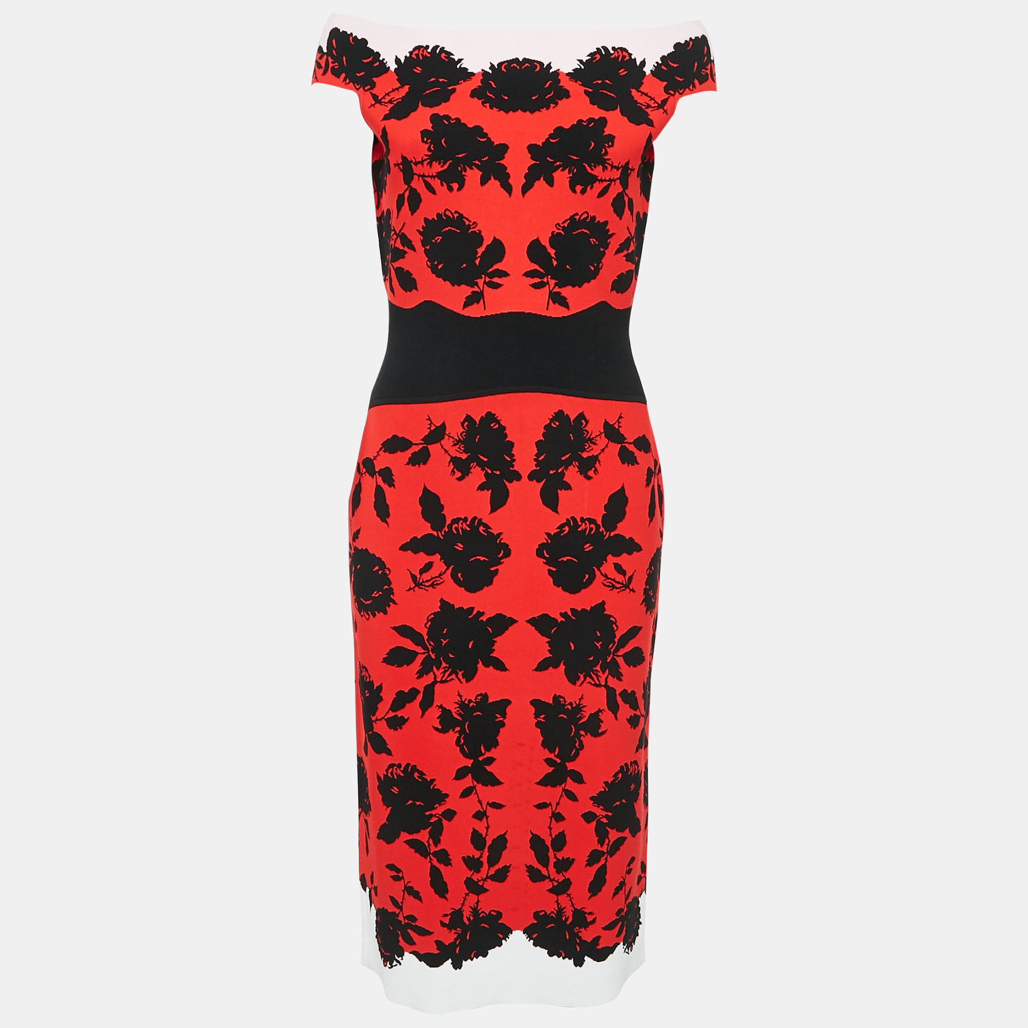 

Alexander McQueen Red Floral Jacquard Knit Midi Dress XL