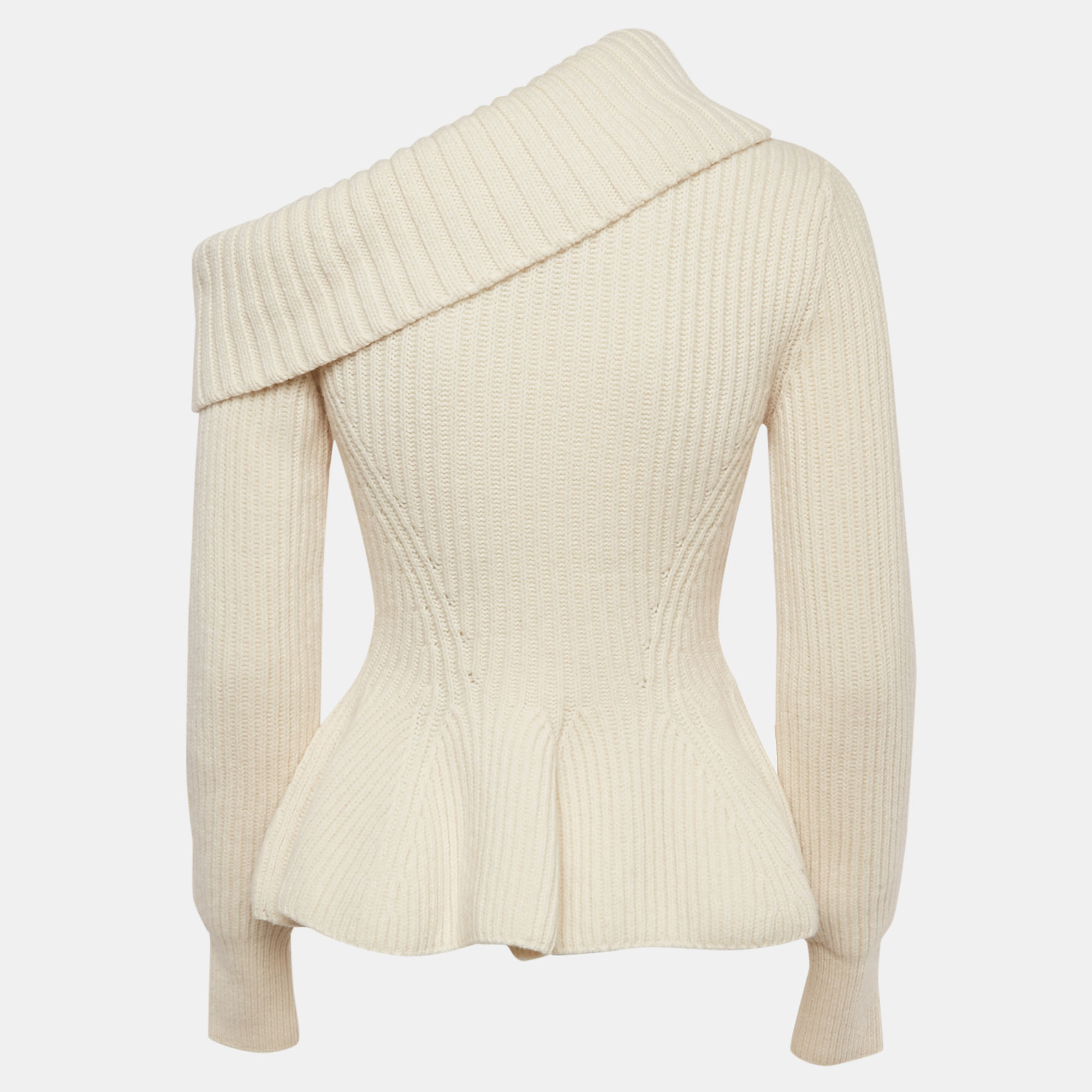 Alexander McQueen Cream Rib Knit Wool Sweater XS 