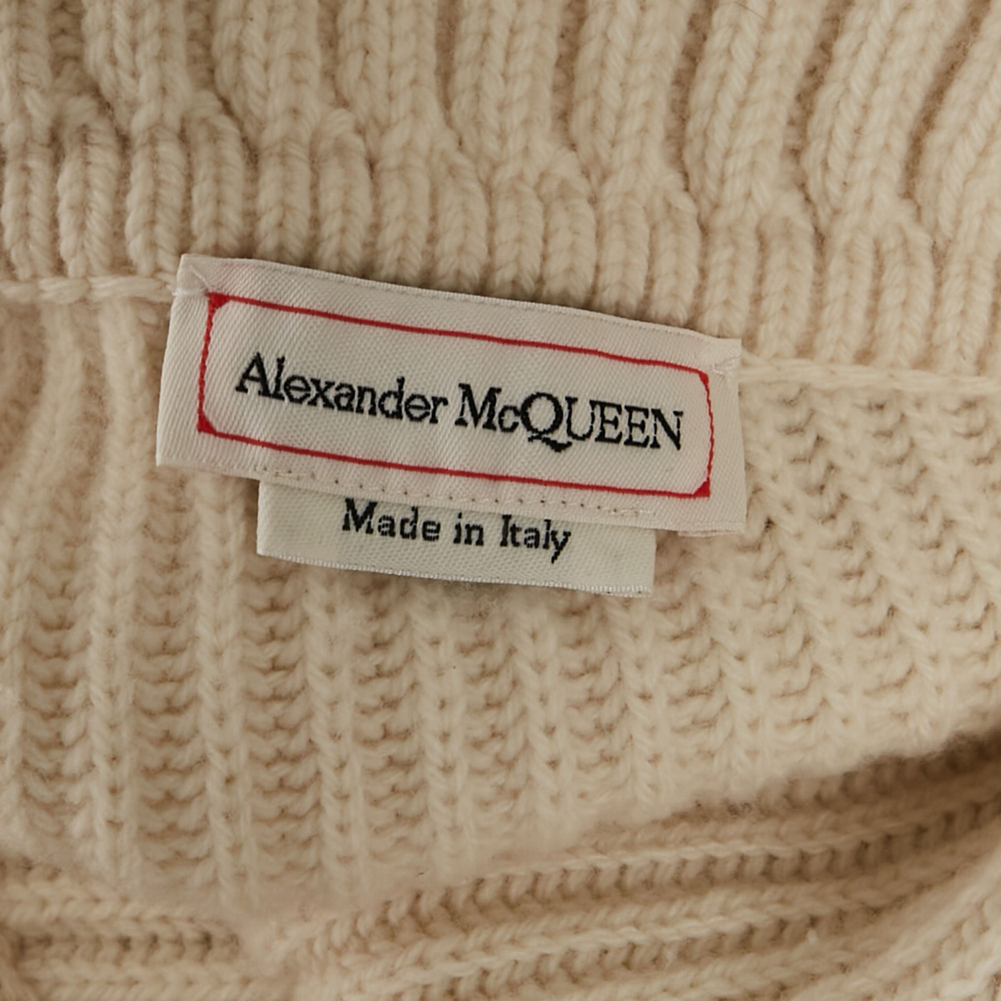 Alexander McQueen Cream Rib Knit Wool Sweater XS 