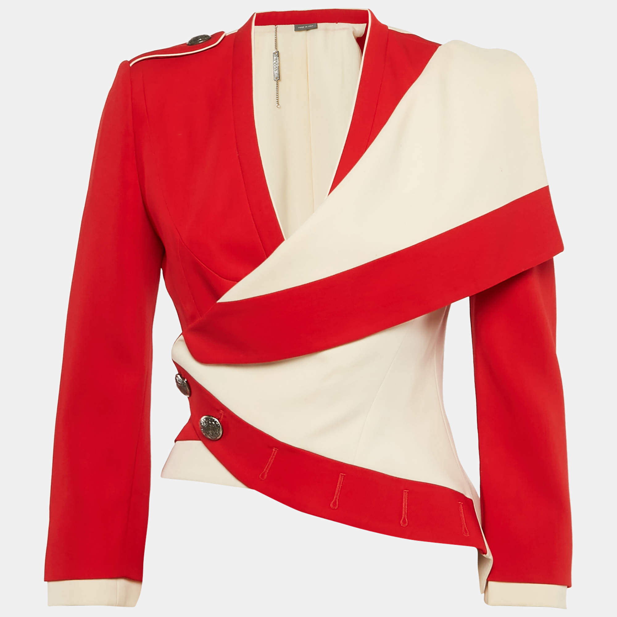 

Alexander McQueen Red/Cream Wool Blend Asymmetric Jacket M