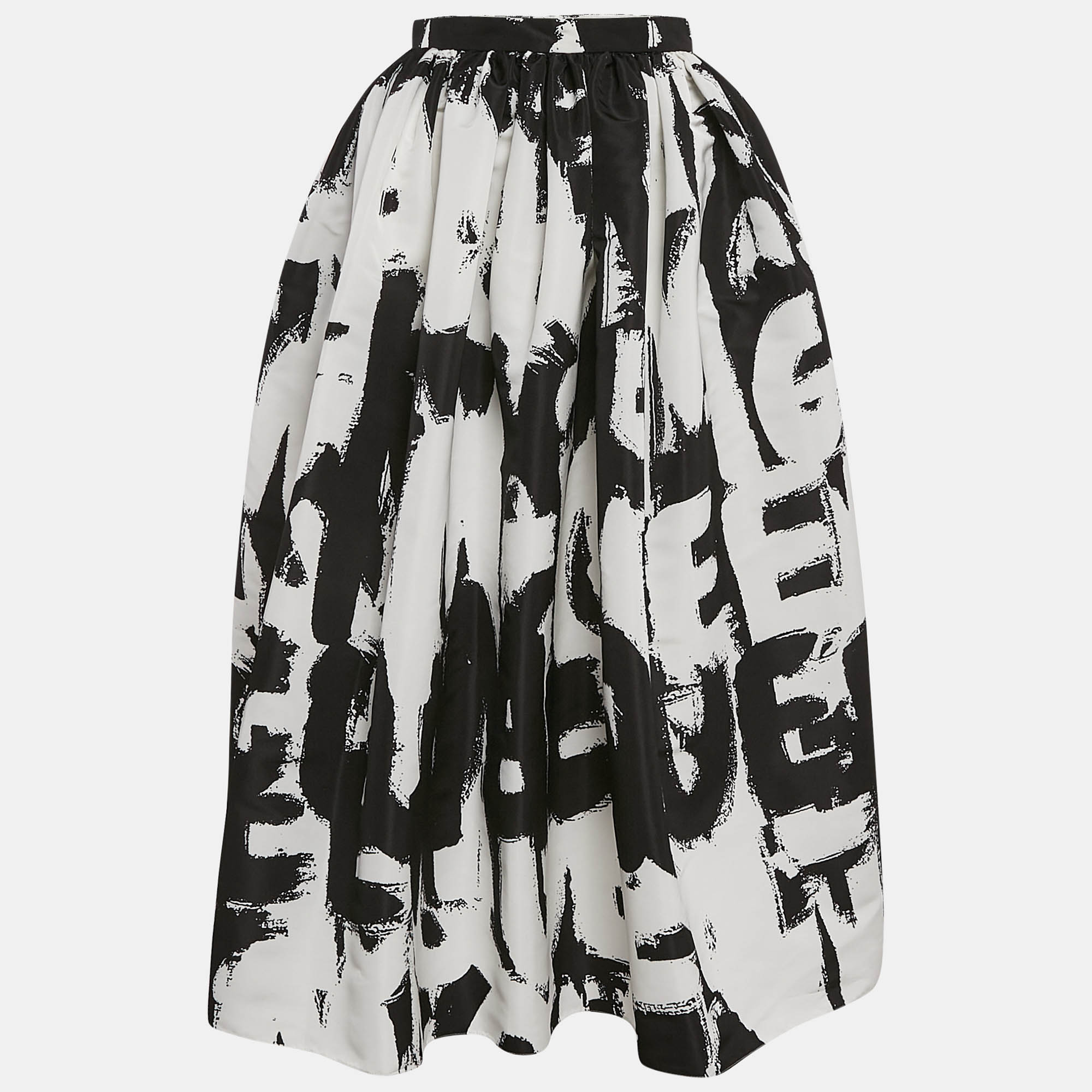 

Alexander McQueen Black Monochrome Graffiti Print Faille Midi Skirt S, White