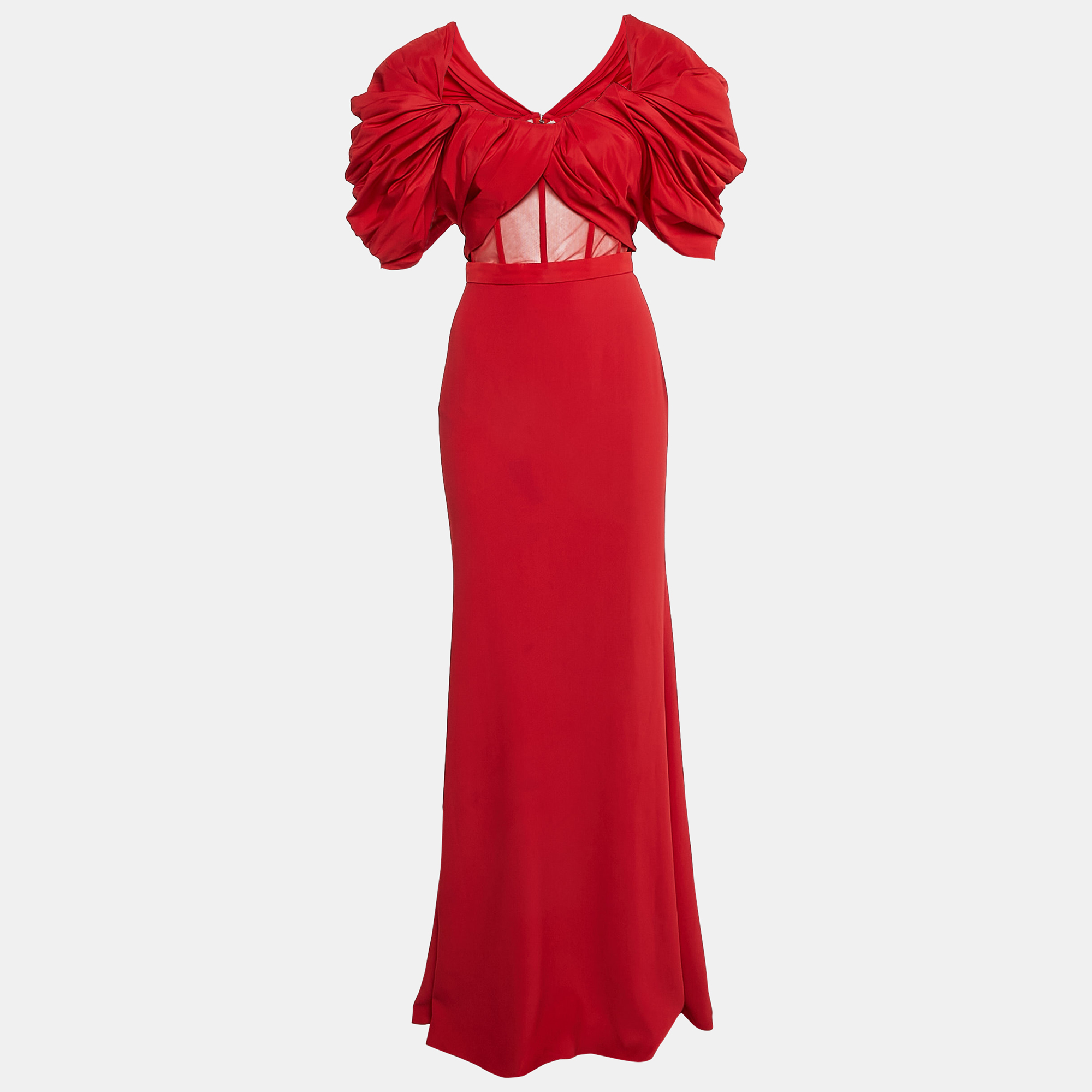 

Alexander McQueen Red Tulle Trim Chiffon Corset Gown S