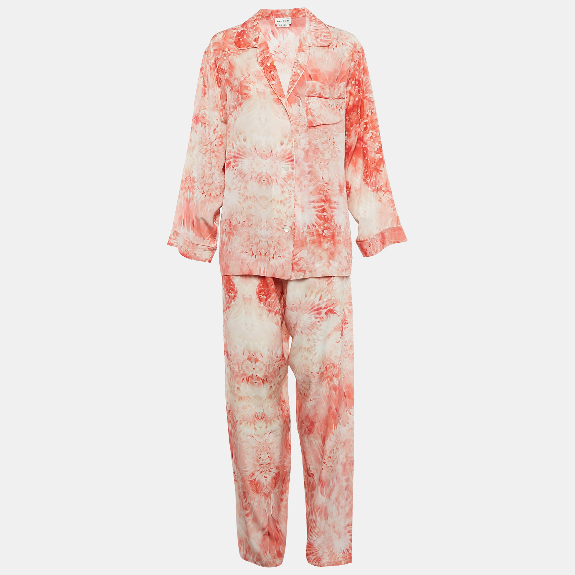 

Alexander McQueen Pink Floral Print Silk Pyjama Shirt and Pants Set M