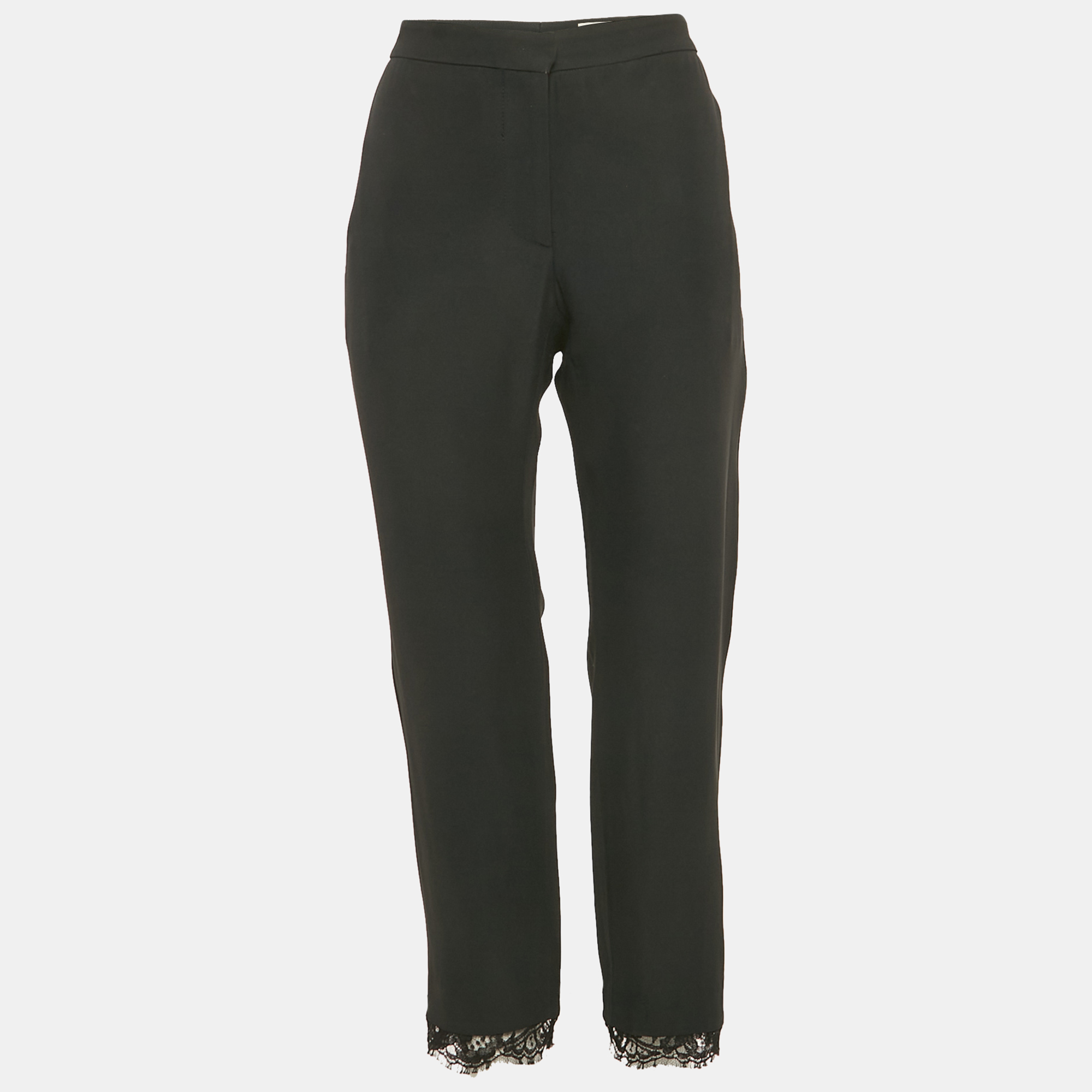 

Alexander McQueen Black Lace Trim Crepe Trousers L