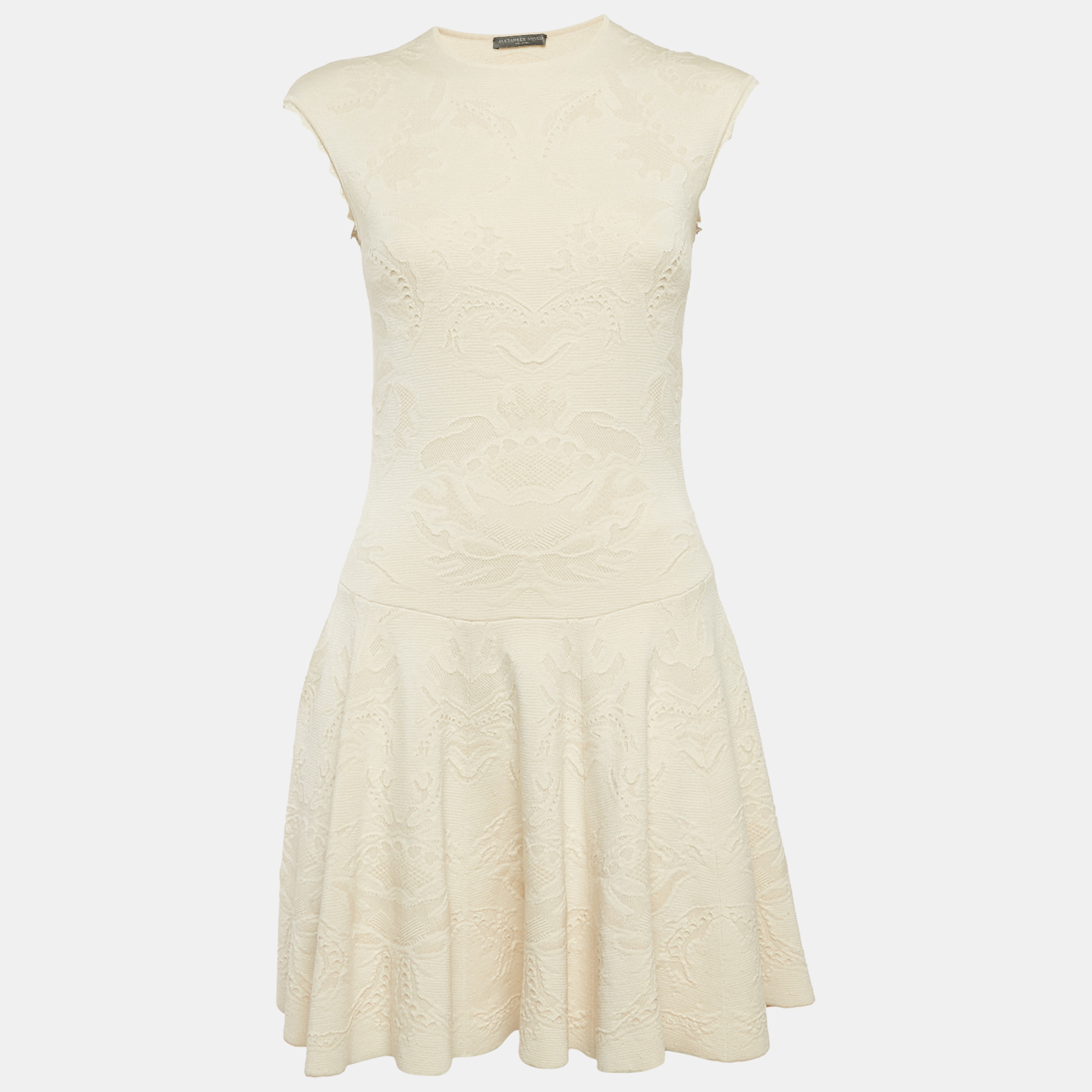 

Alexander McQueen Cream Jacquard Stretch Knit Sleeveless Mini Dress M