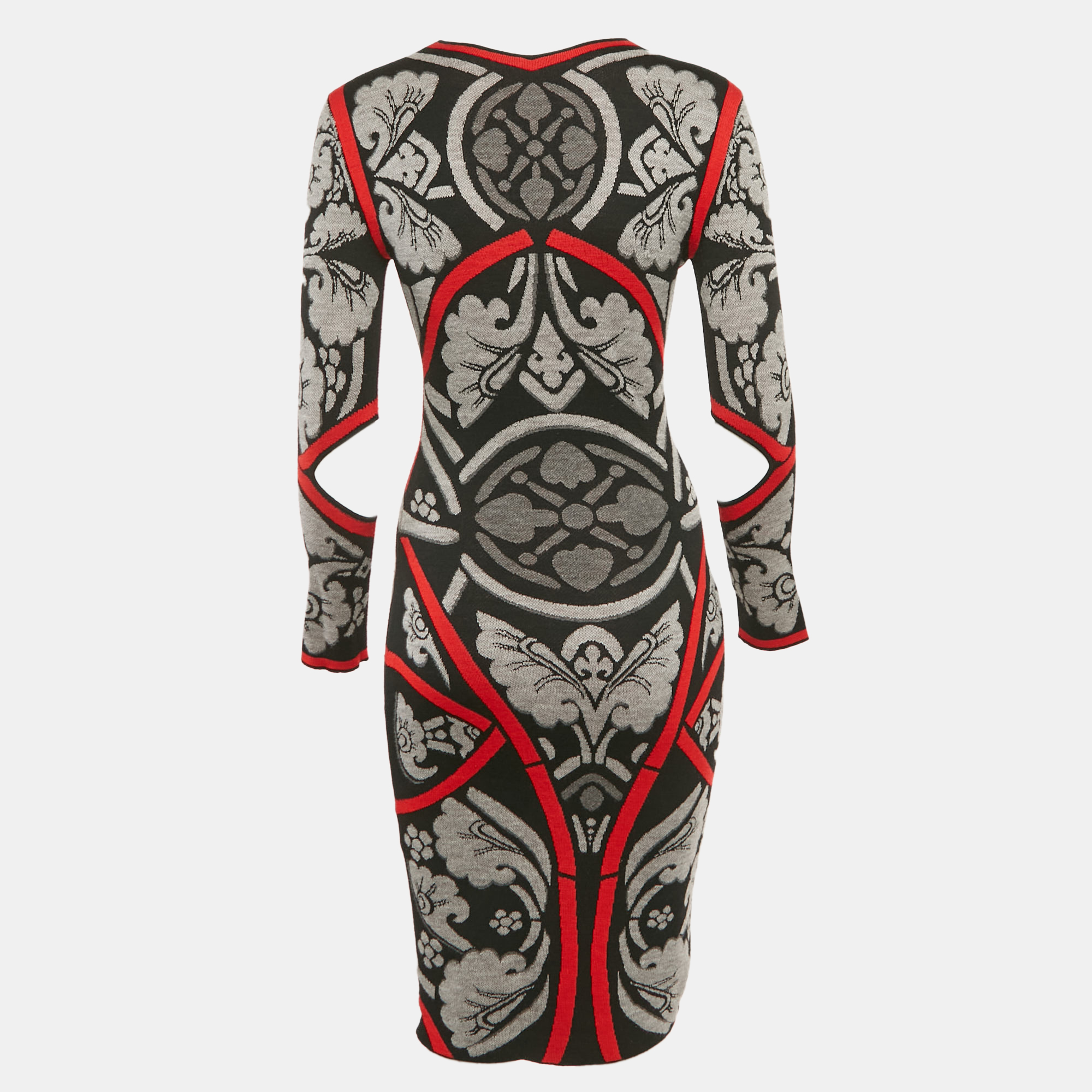 Alexander McQueen Black/Multicolor Jacquard Wool Knit Bodycon Dress XS 