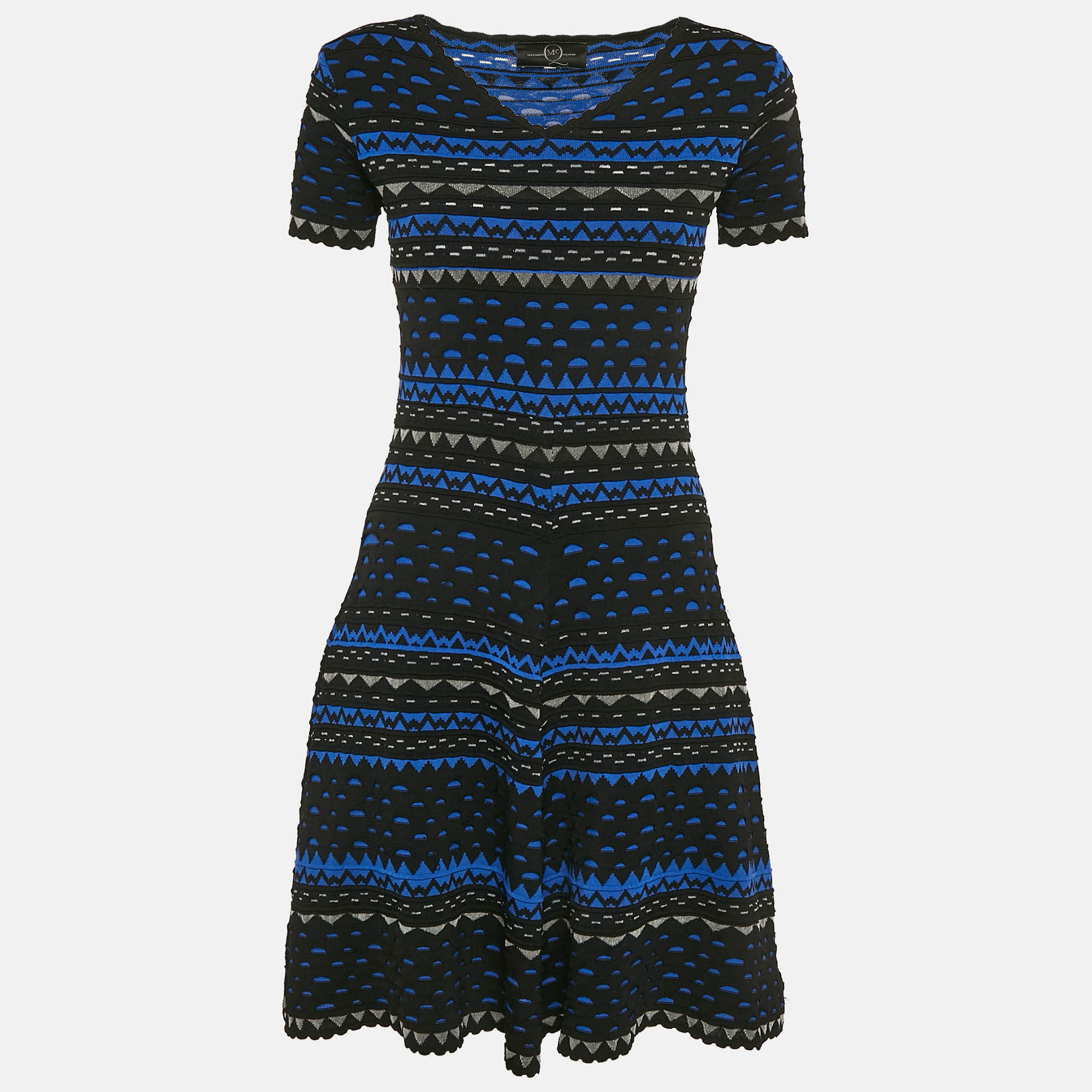 

Alexander McQueen Black/Blue Patterned Stipe Knit Short Dress S