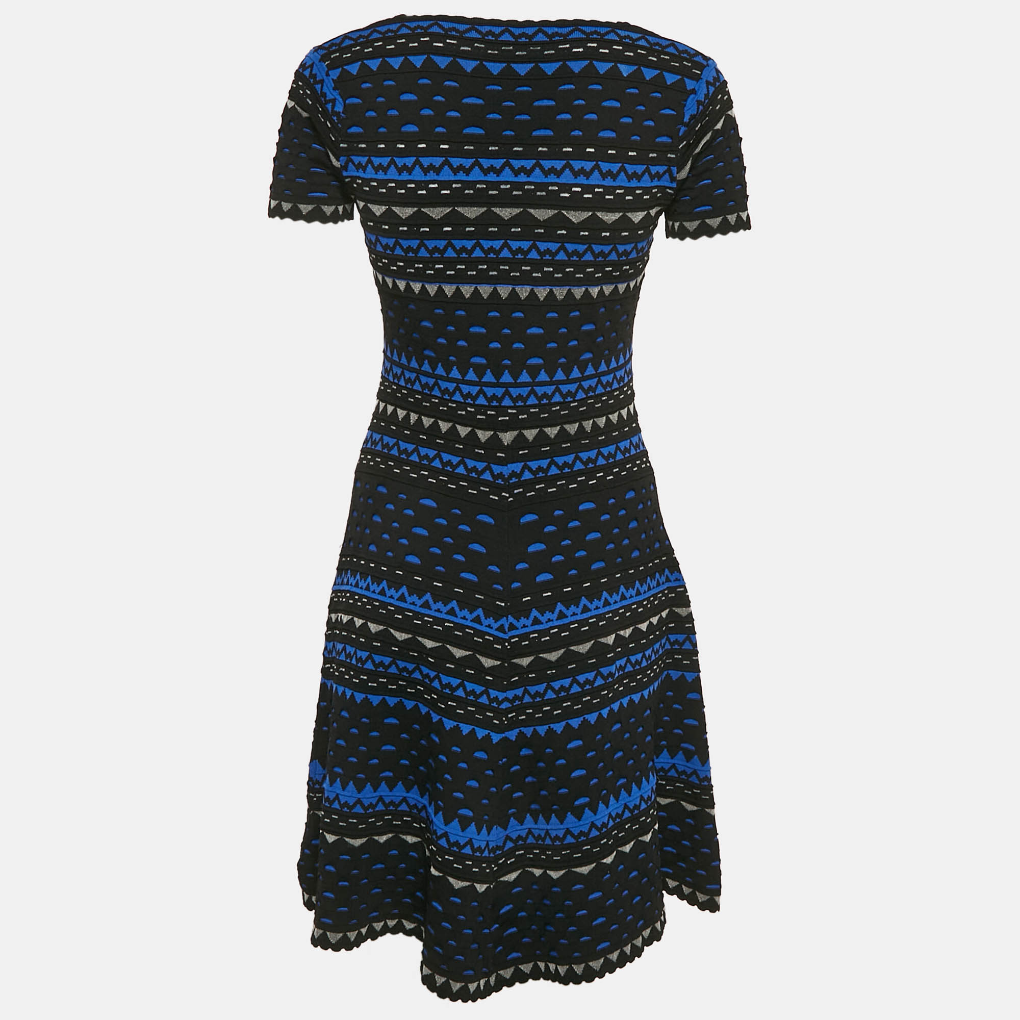 Alexander McQueen Black/Blue Patterned Stipe Knit Short Dress S 