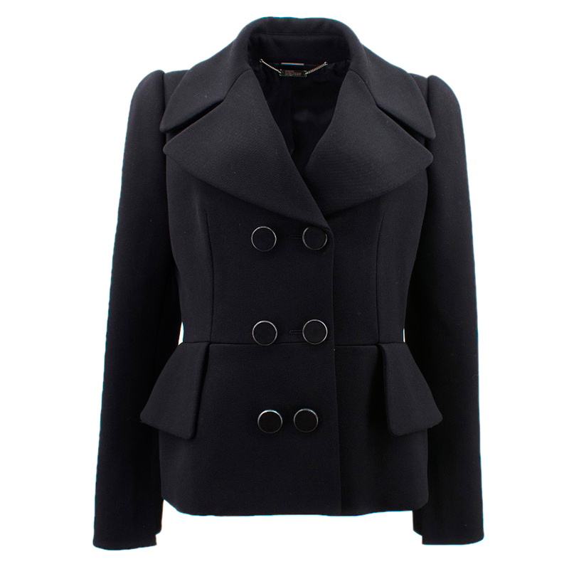 Pre Owned Alexander McQueen Black Wool Peplum Jacket L