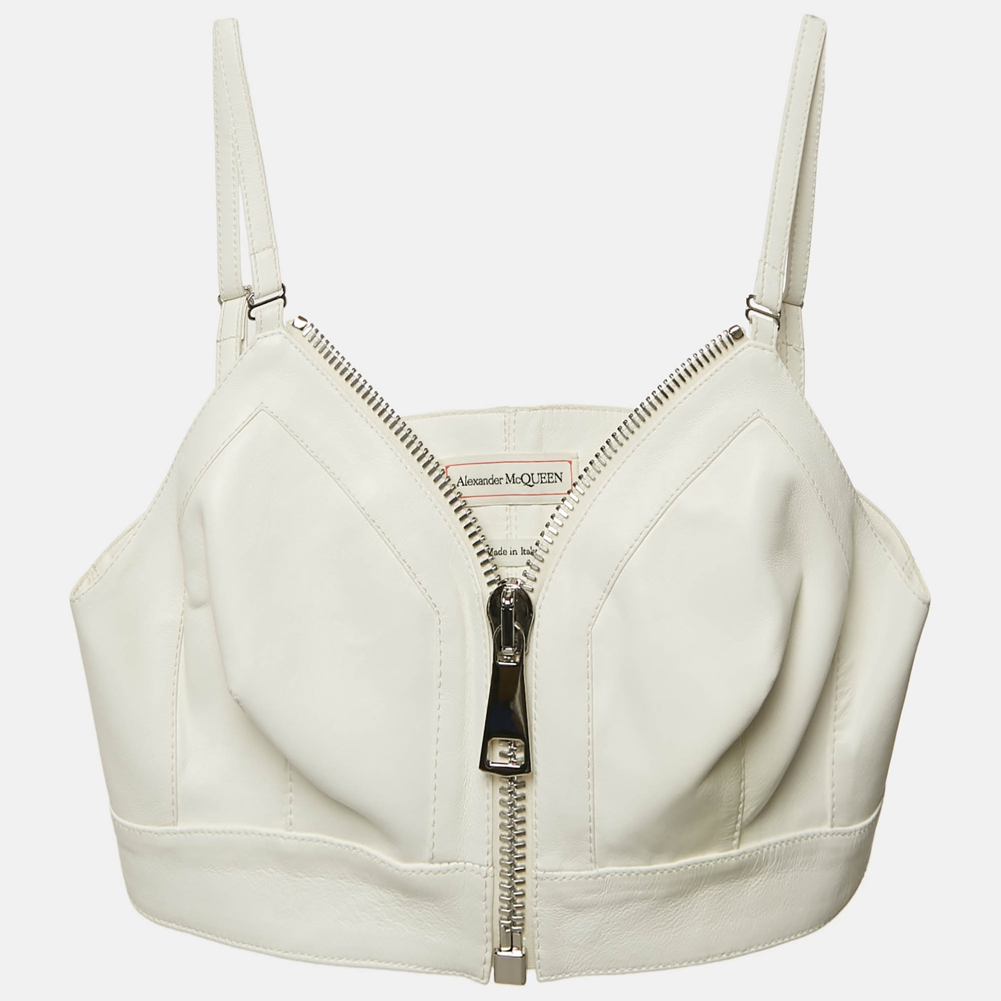 Pre-owned Alexander Mcqueen White Leather Bralette Crop Top M