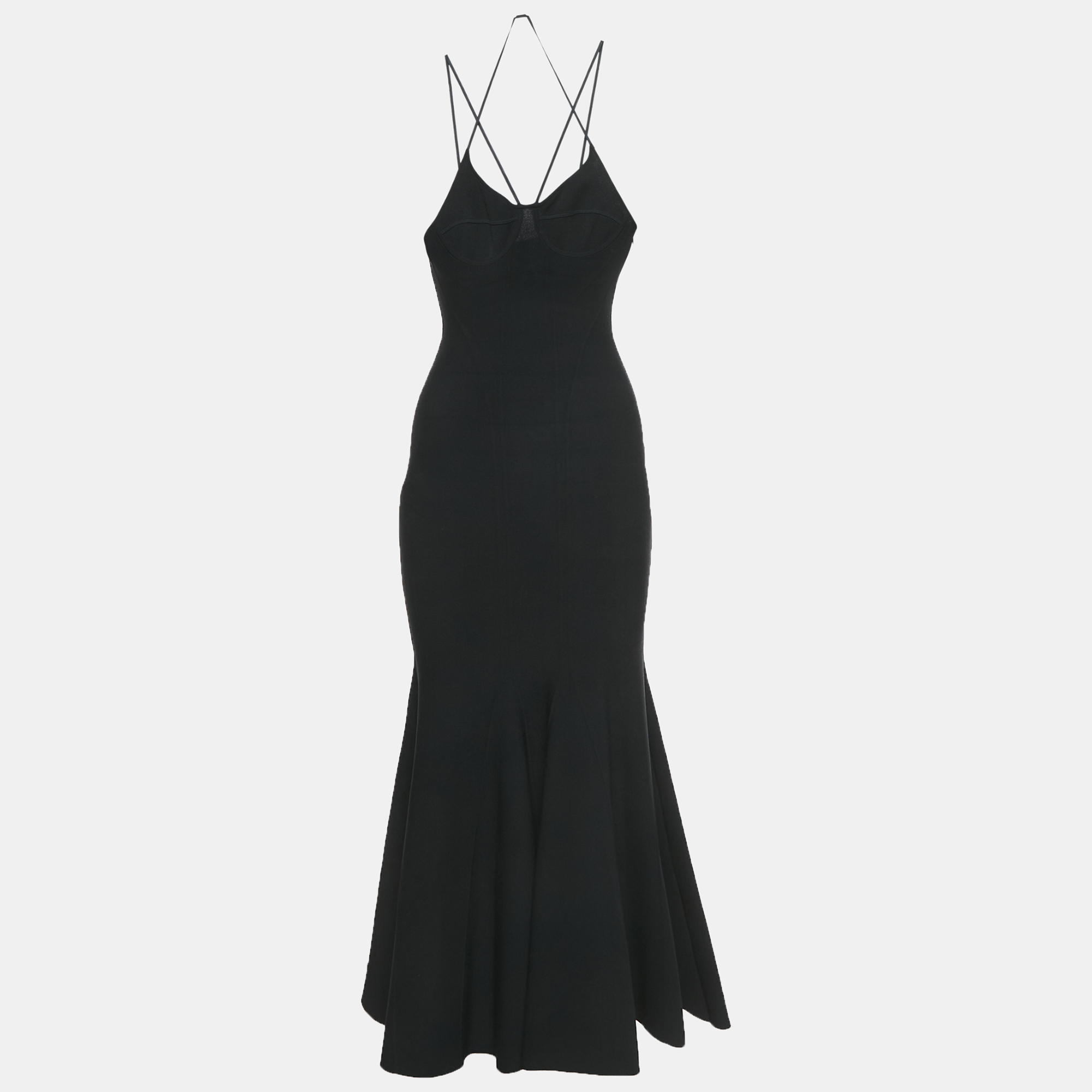 

Alexander McQueen Black Stretch Knit Flared Midi Dress S
