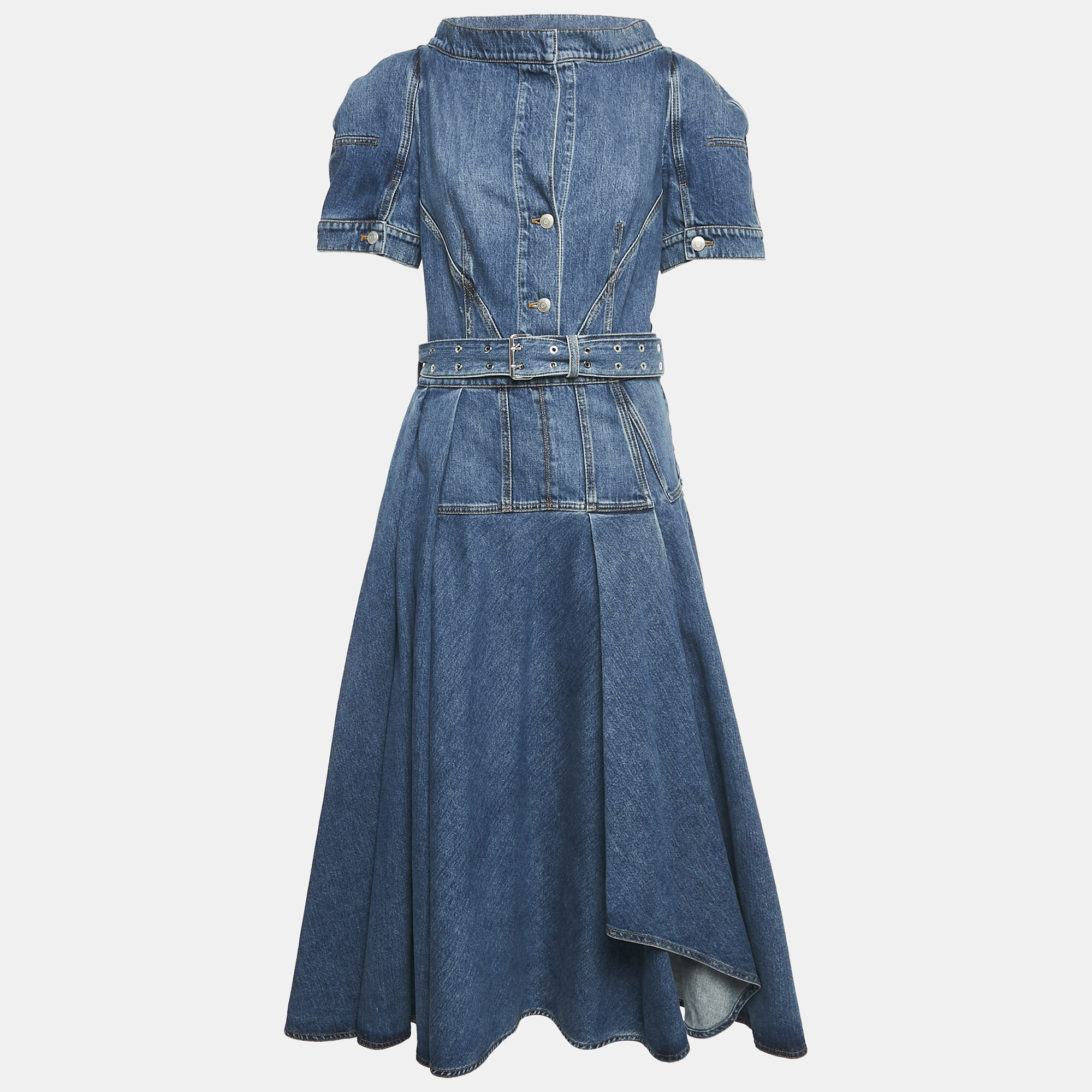 

Alexander McQueen Blue Denim Puff Sleeve Flared Midi Dress M