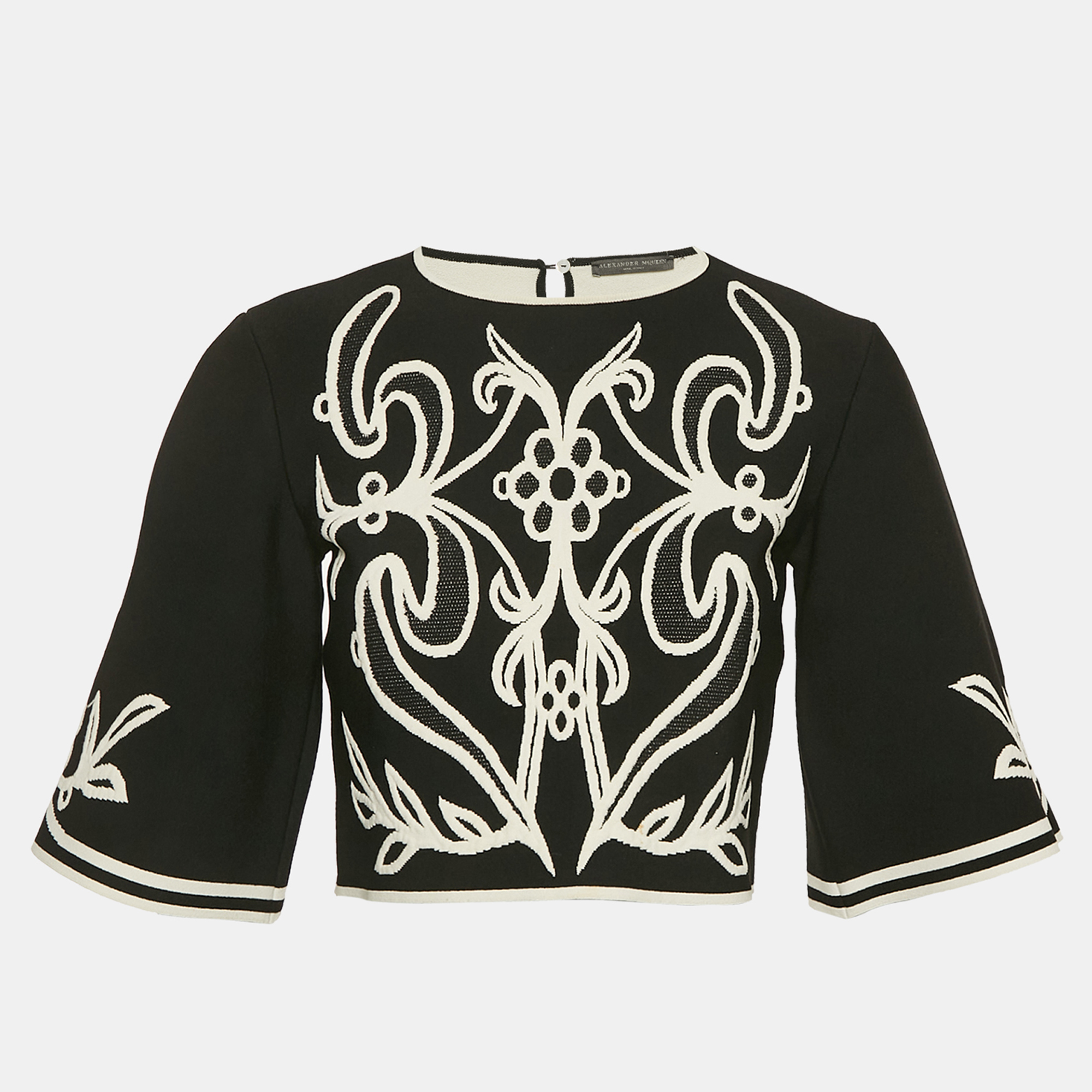 Pre-owned Alexander Mcqueen Black Floral Embossed Knit Crop Top M