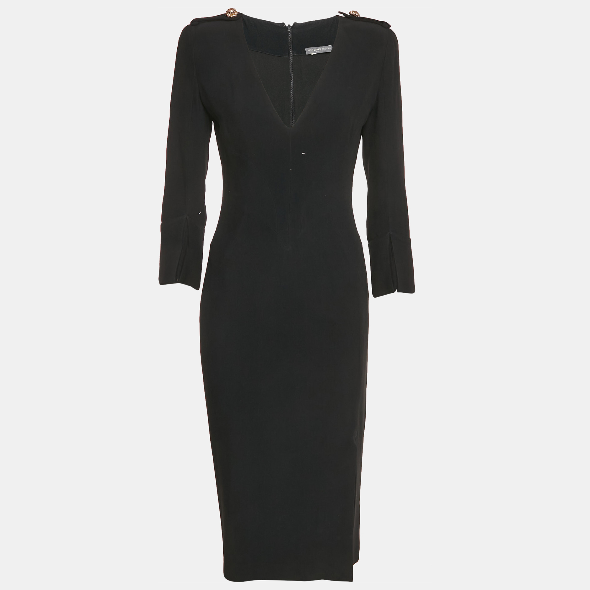 

Alexander McQueen Black Crepe V-Neck Midi Dress S
