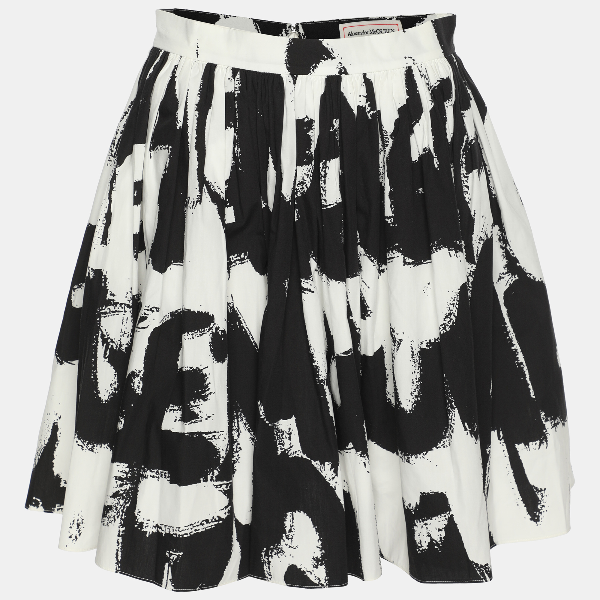 

Alexander McQueen Black/White Abstract Print Cotton Pleated Skirt S