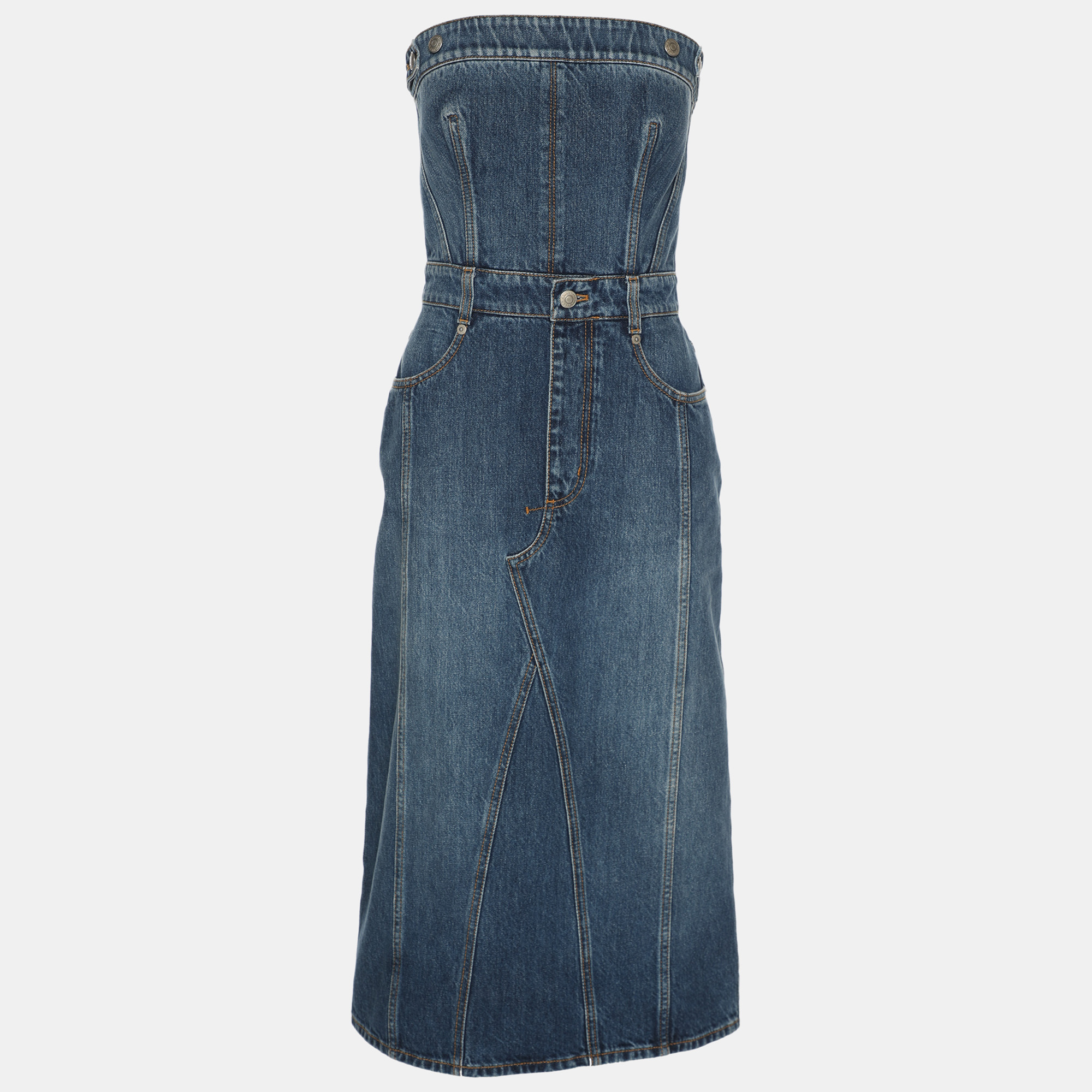 

Alexander McQueen Blue Denim Bustier Midi Dress S